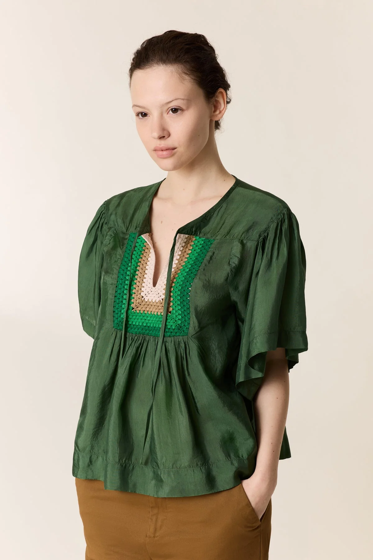 Women's Button-Down Blouse 100 Percent Cotton Poplin - Green - Image 2