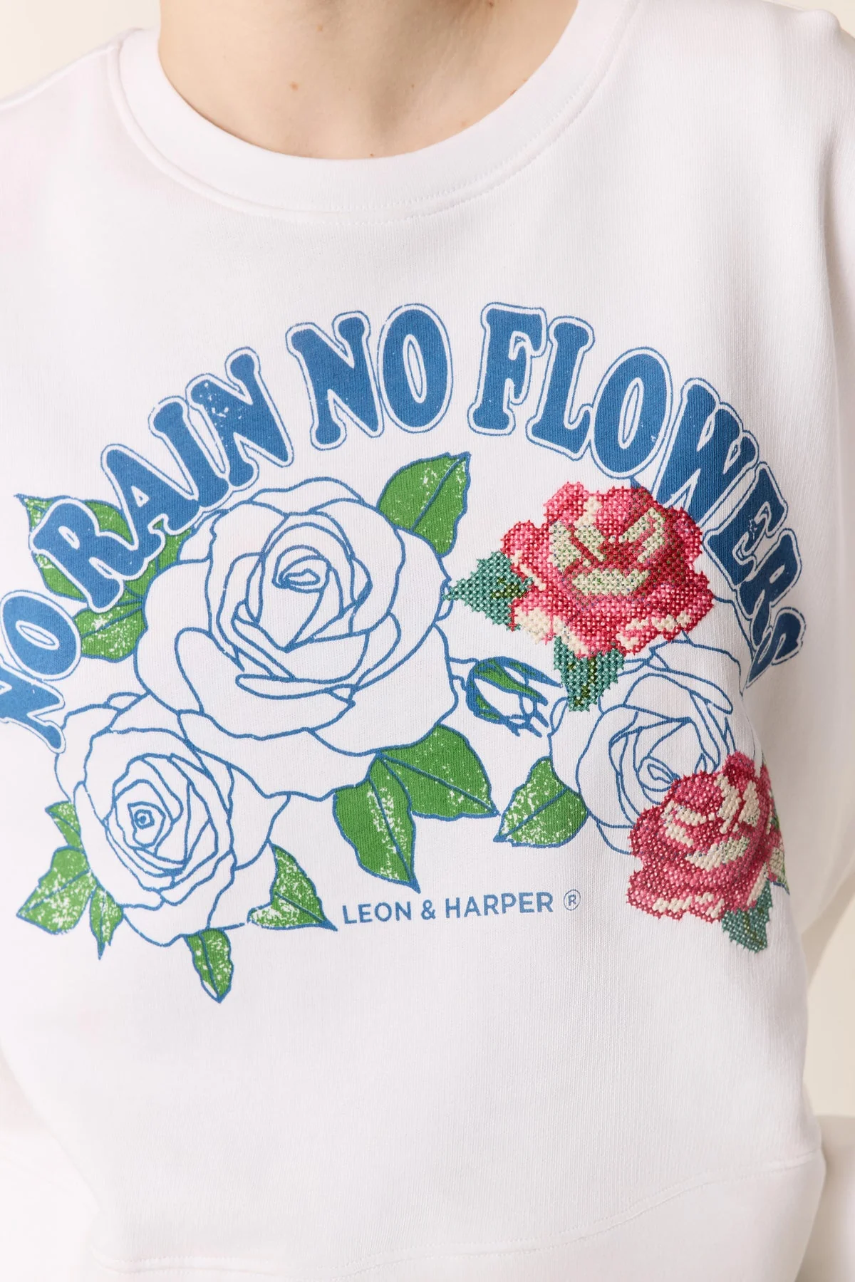 Women's Sweatshirt Soft Cotton Fleece - Rain White - Image 5