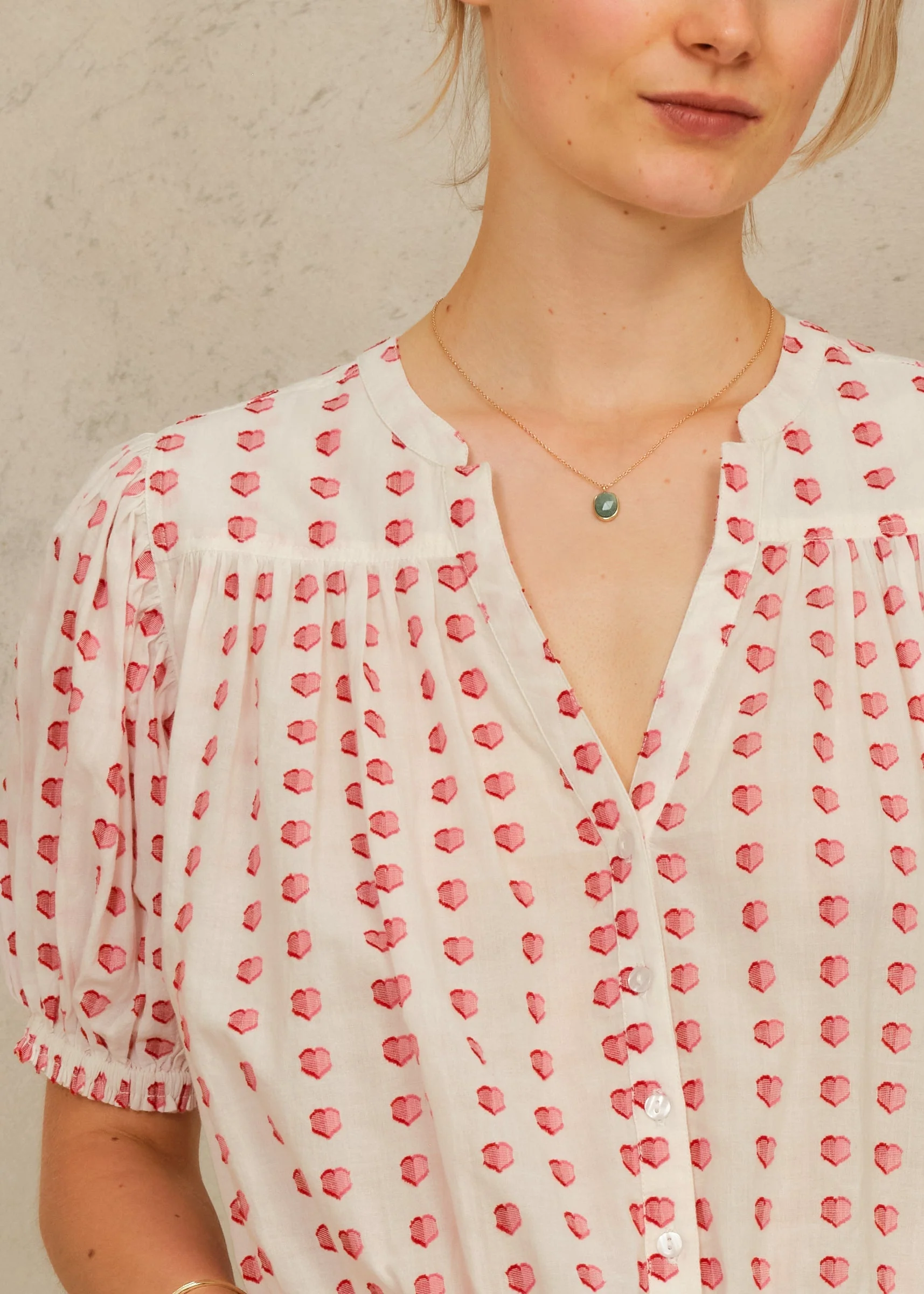 Blouse Karla Gather Top Ecru-Red - Image 4
