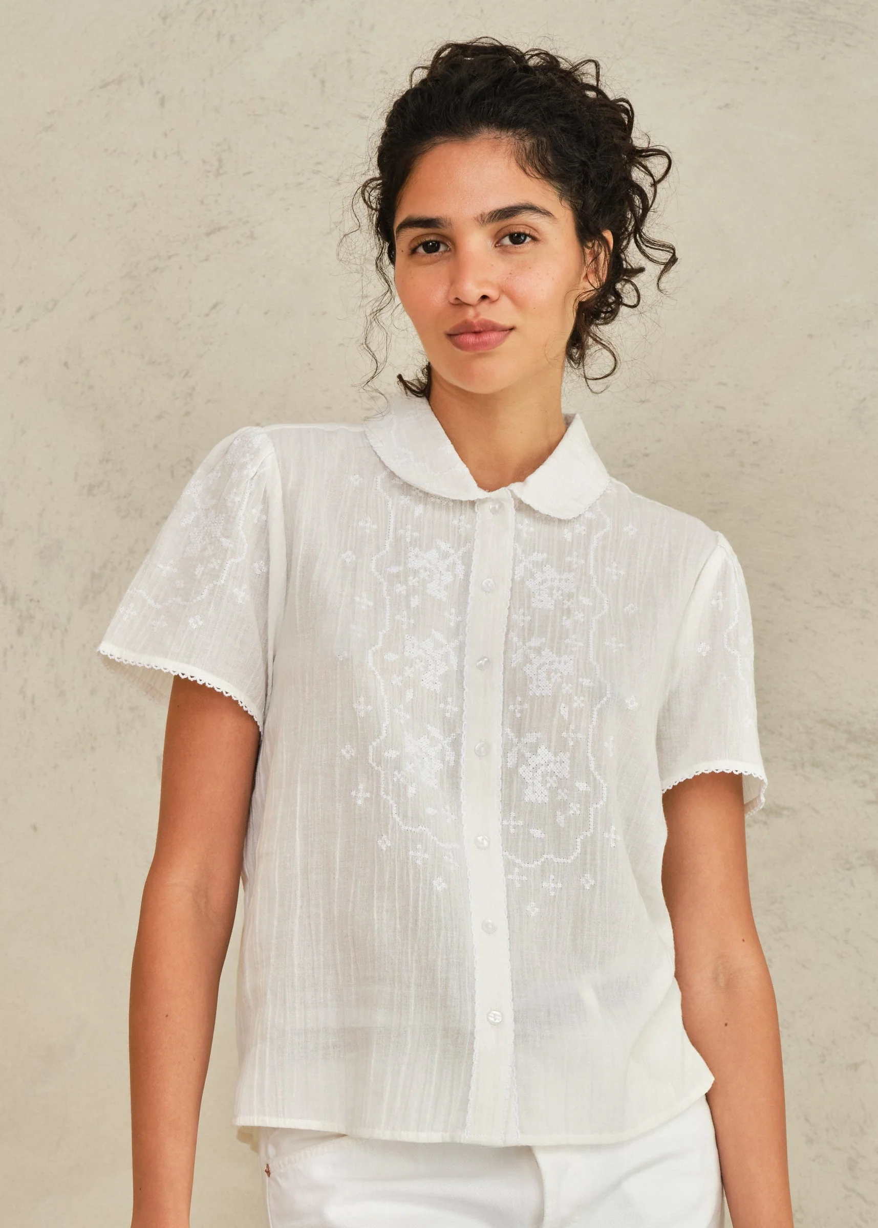 Blouse Ruby Emb Ss Top Ecru-White - Image 2