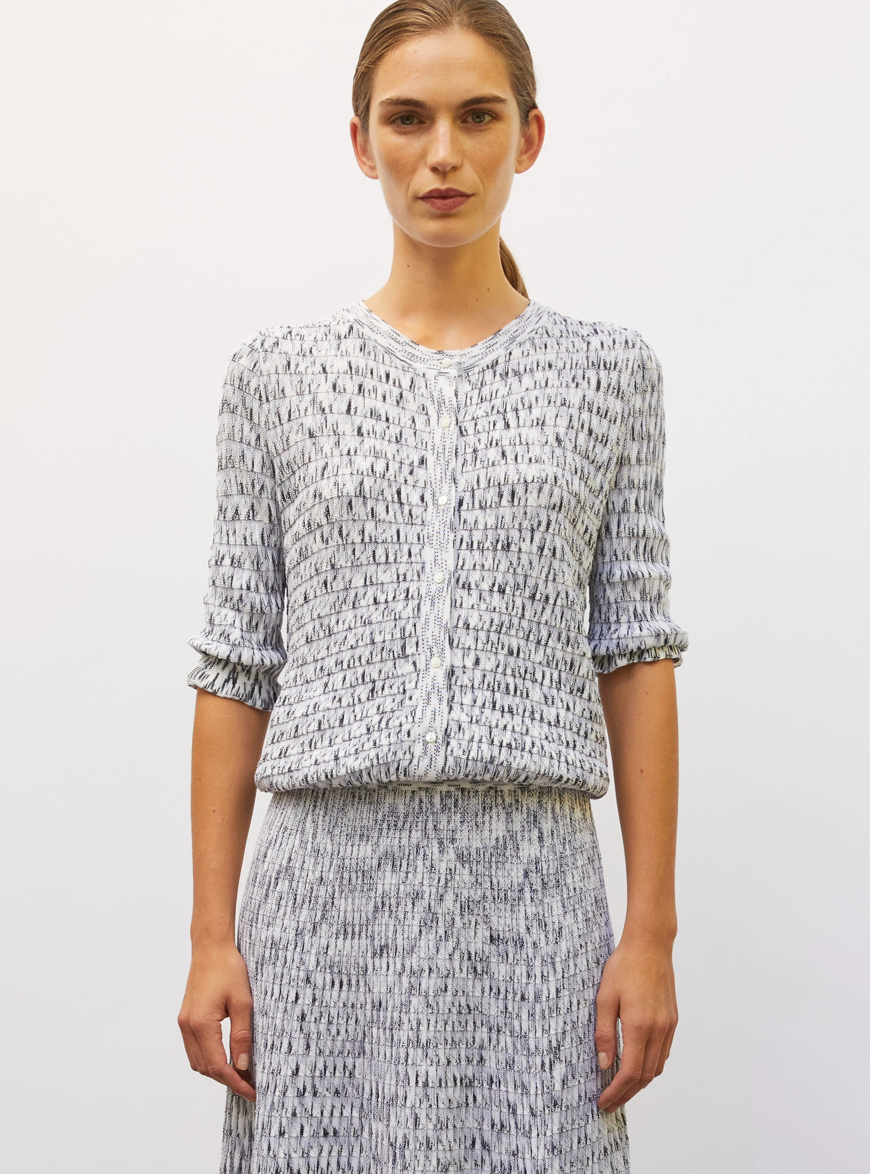Molli Women’s Origami Knit Cardigan 100% Virgin Wool - Milk-Multi Grey Milk-Multi-Grey