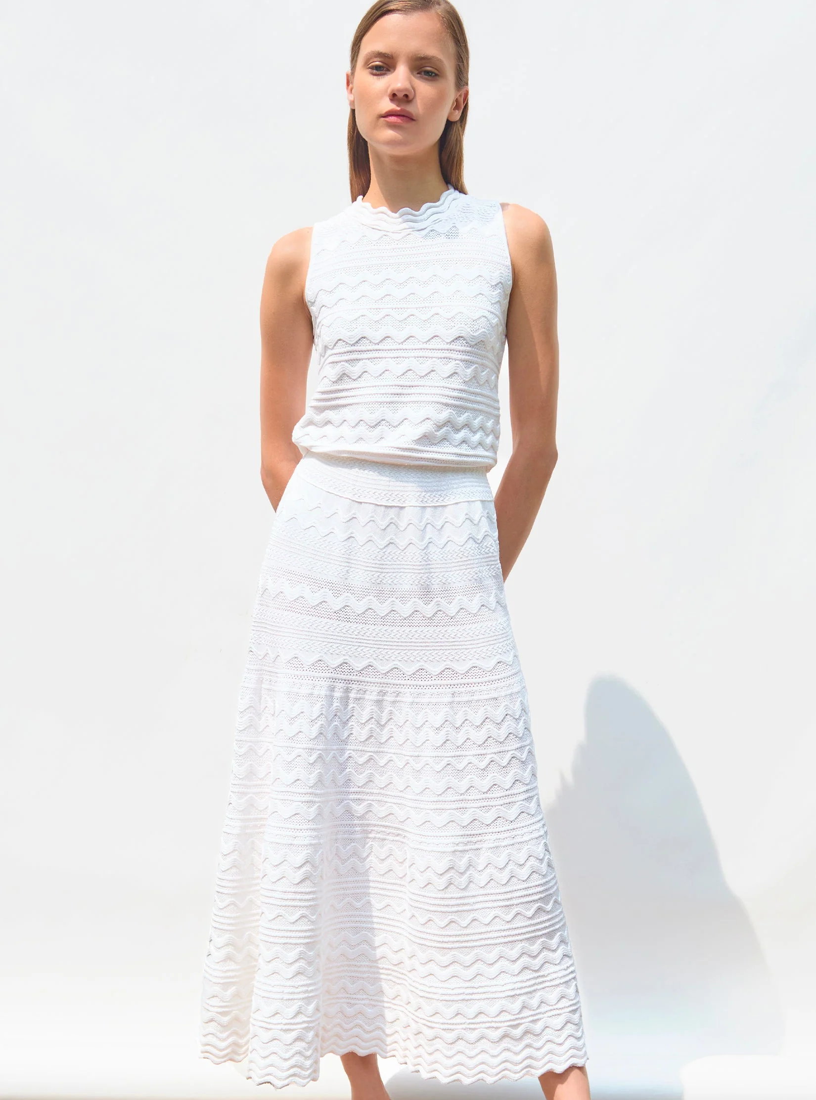 Molli Women’s Cecilia Pointelle Knit Midi Dress 91% Cotton -  White Milk - Image 3