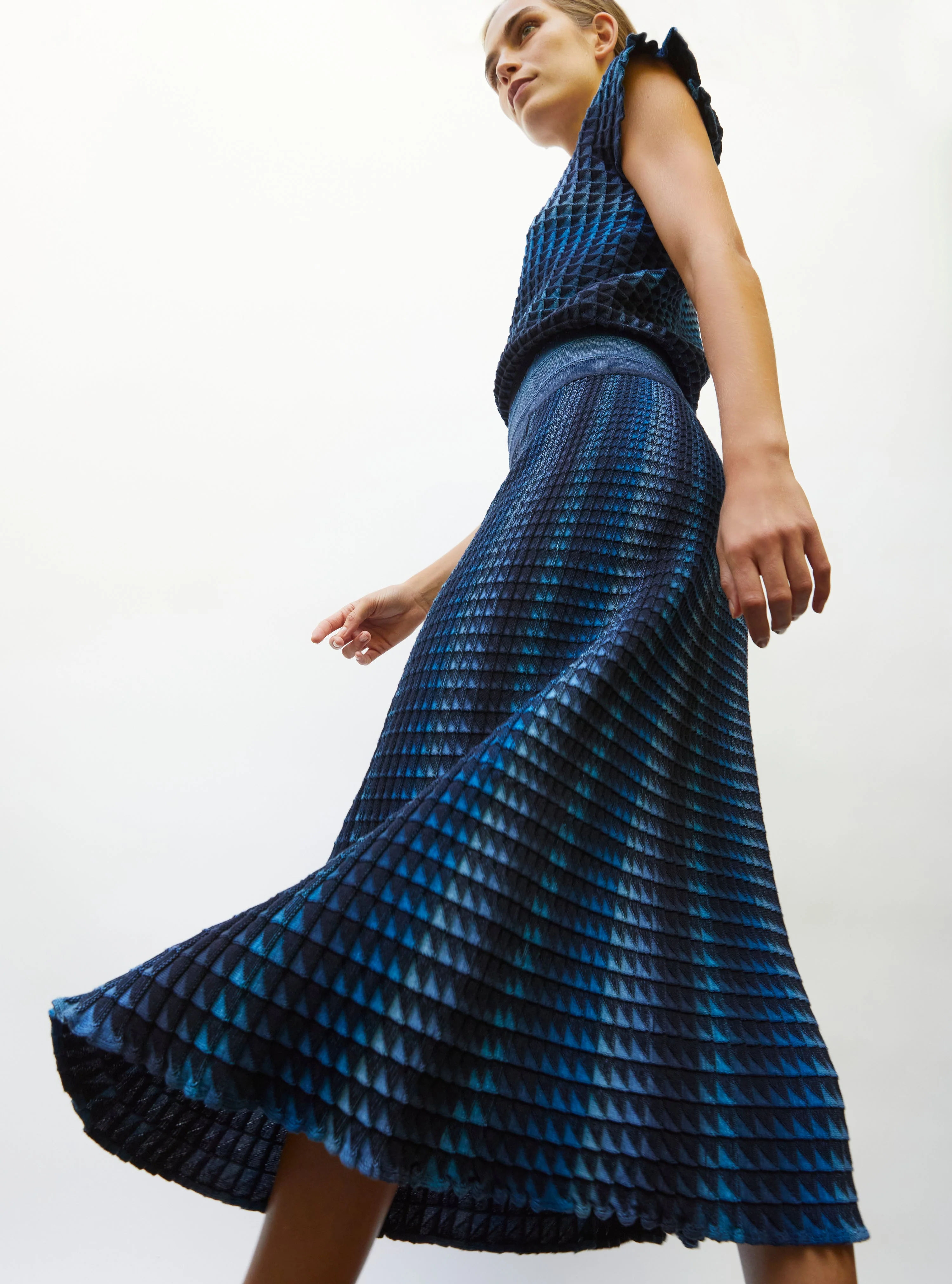 Molli Women's Skirt Cocktail A-Line Midi Knit Cotton Wool - Midnight-Denim - Image 3