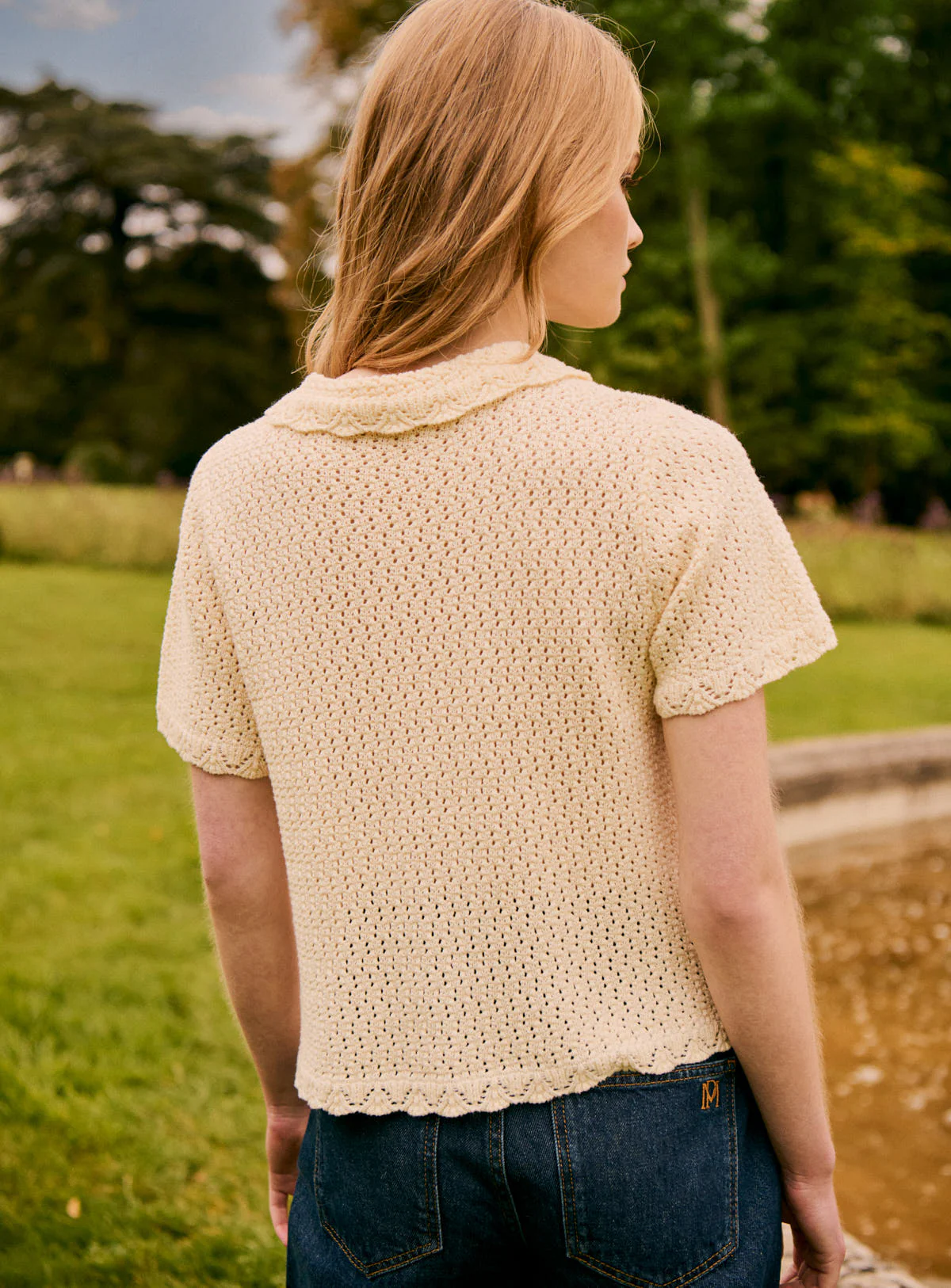 Women's Cardigan Merino Wool Knit Fabric With Cozy Weave - Ecru - Image 5
