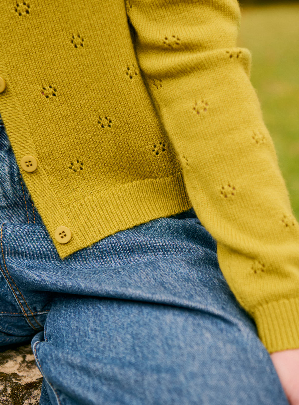 Women Cardigan Fine Knit Merino Wool Blend - Pistache - Image 2