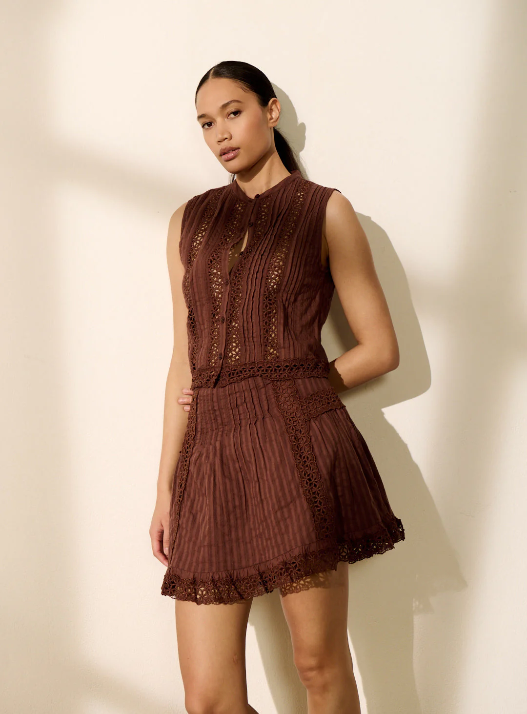 Women's Skirt Fluid Lightweight Openwork Rayon Blend - Brown - Image 2