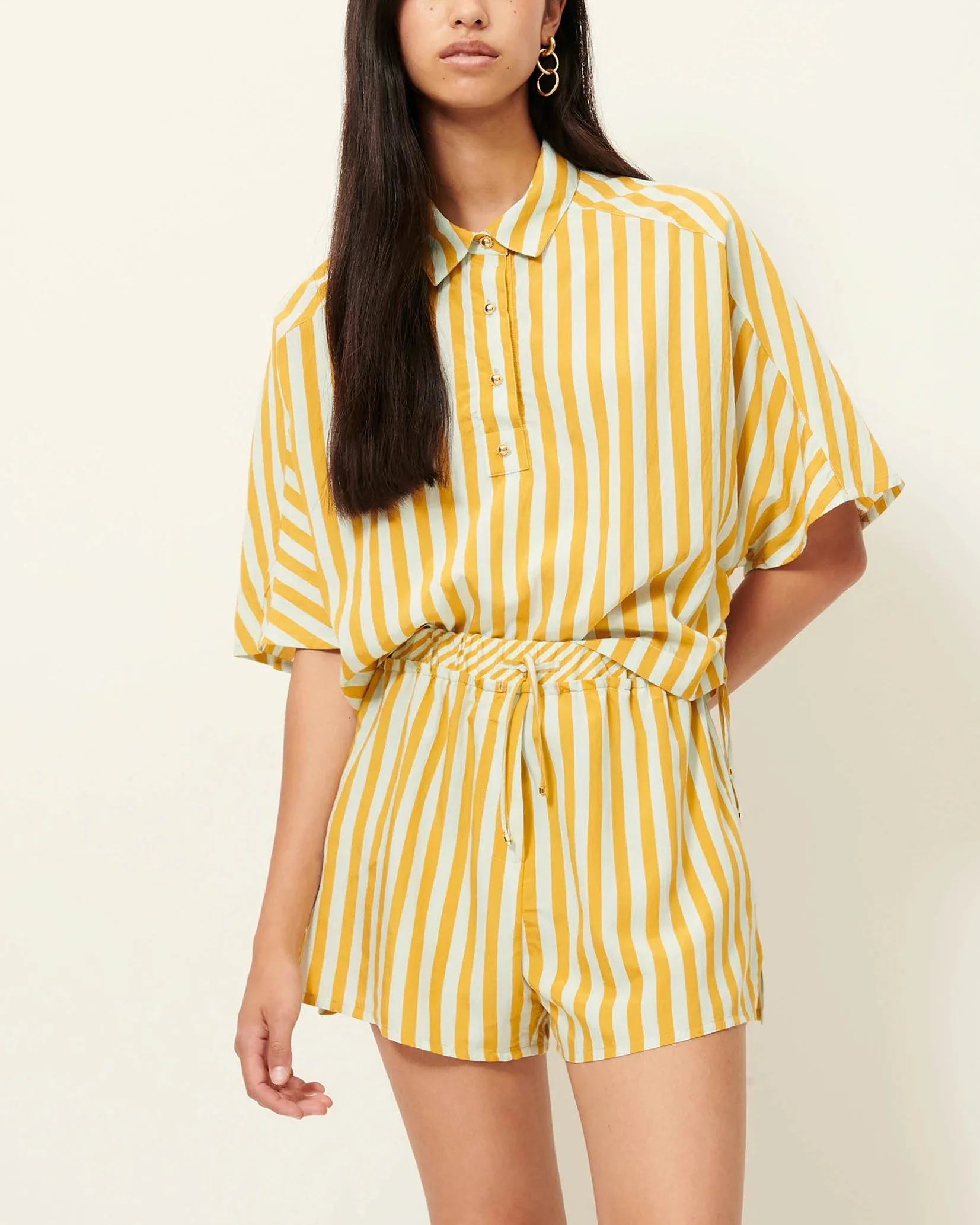 Women's Cropped Polo Shirt Viscose Poplin - Lagune - Image 2