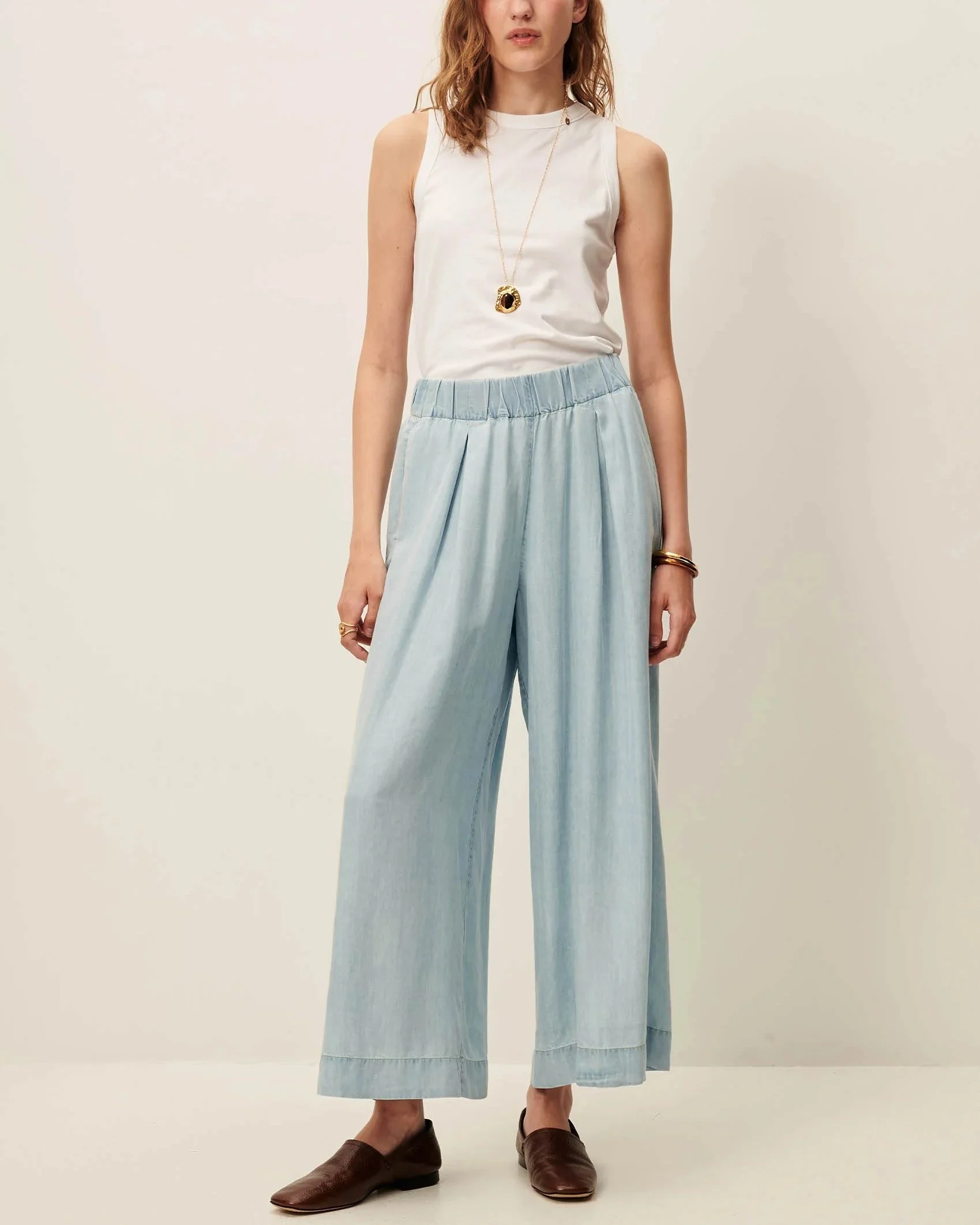 Women's 7/8 Length Wide-Leg Pants Lyocell Twill - Indigo Alizea