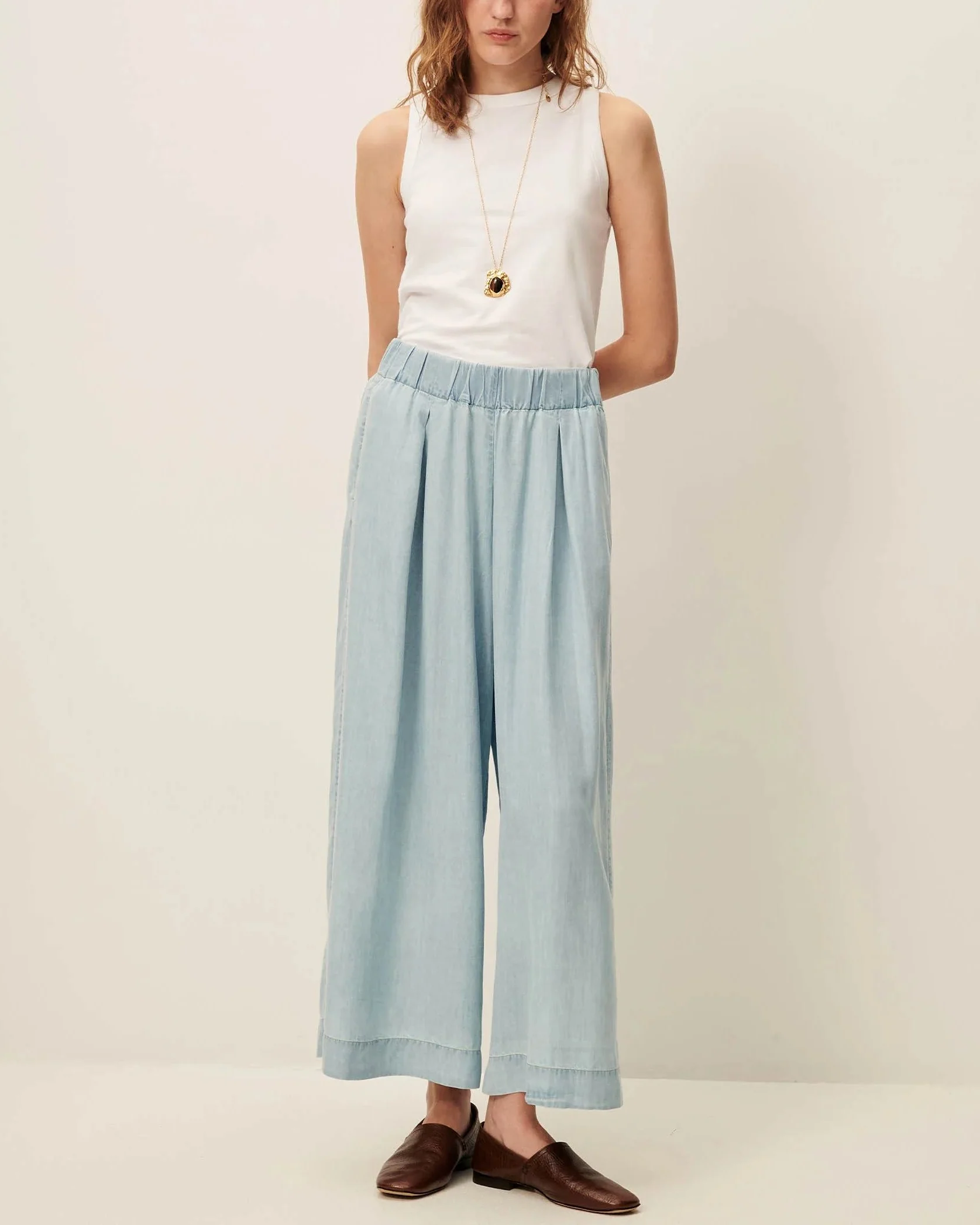 Women's 7/8 Length Wide-Leg Pants Lyocell Twill - Indigo Alizea - Image 3