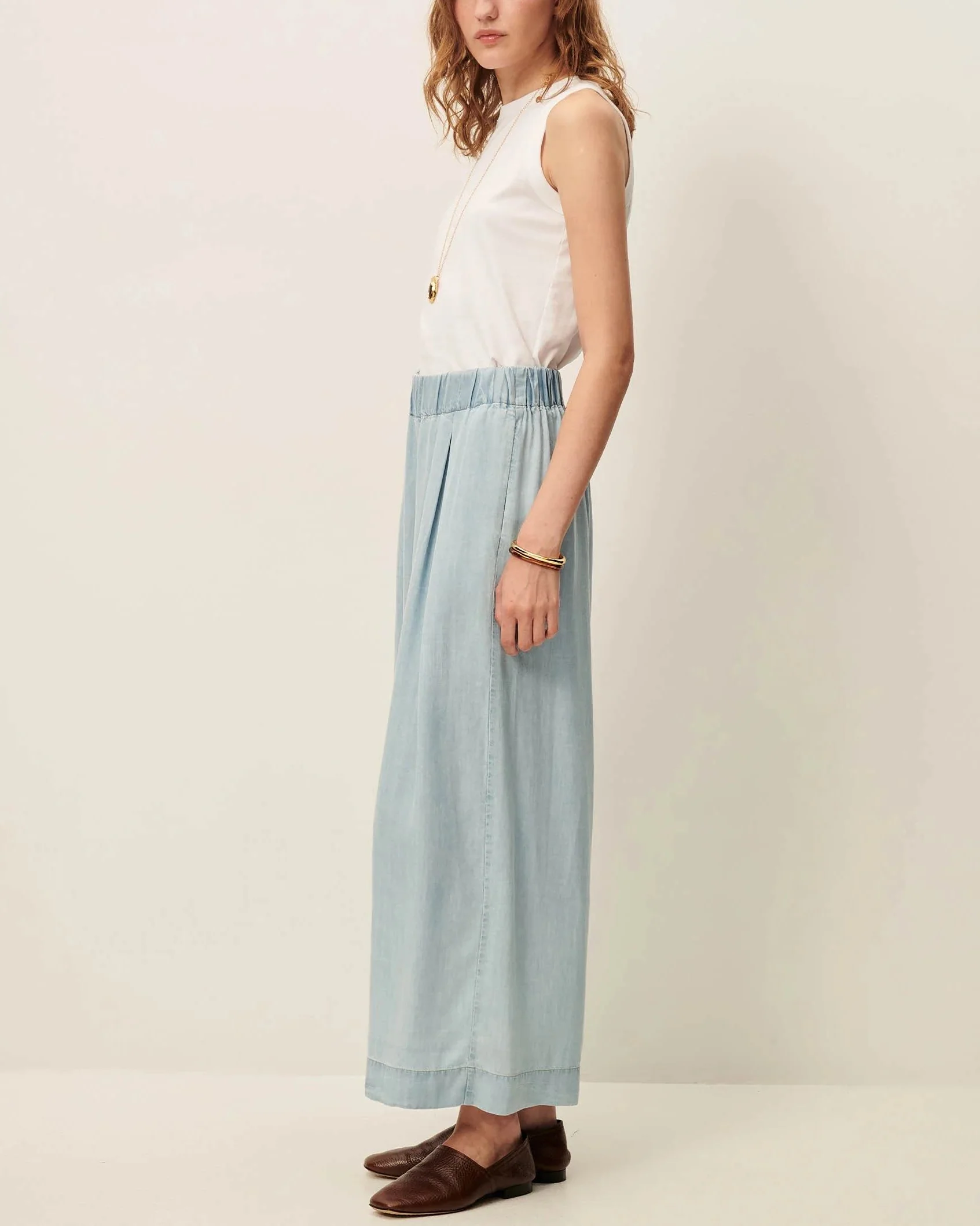 Women's 7/8 Length Wide-Leg Pants Lyocell Twill - Indigo Alizea - Image 4