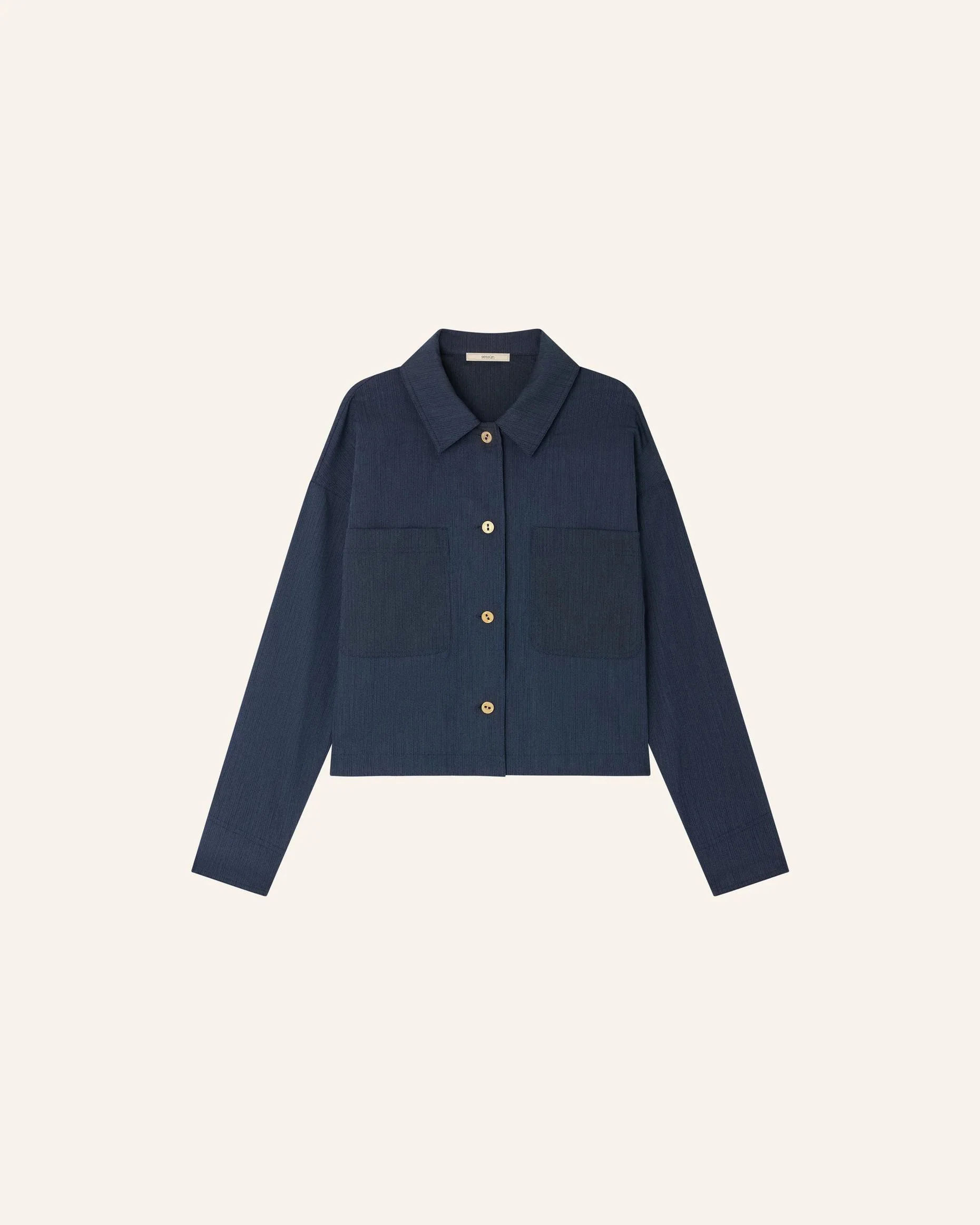 Unisex Overshirt Textured Slub-Yarn Cotton-Linen - Blue Worker-Blue