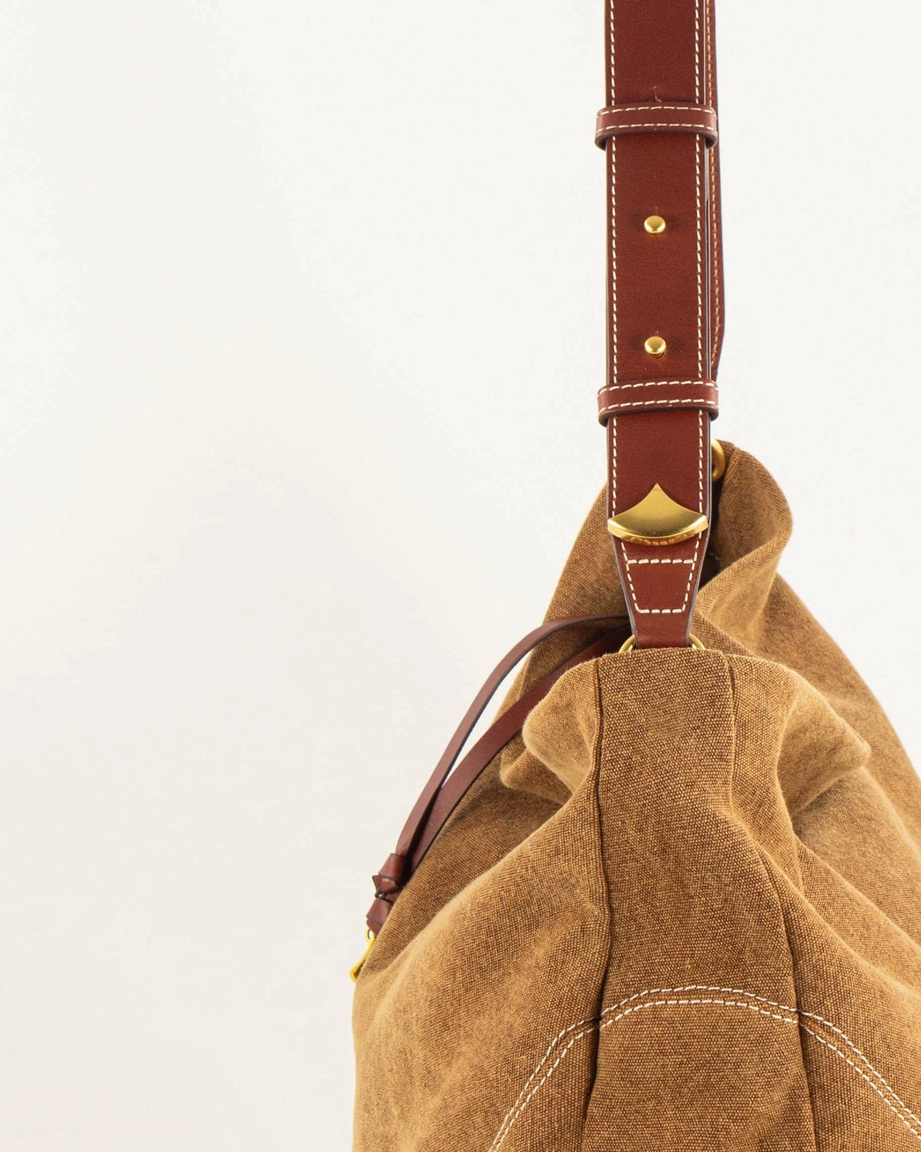Women's Shoulder Bag Washed Cotton Canvas - Amber-Brown - Image 5