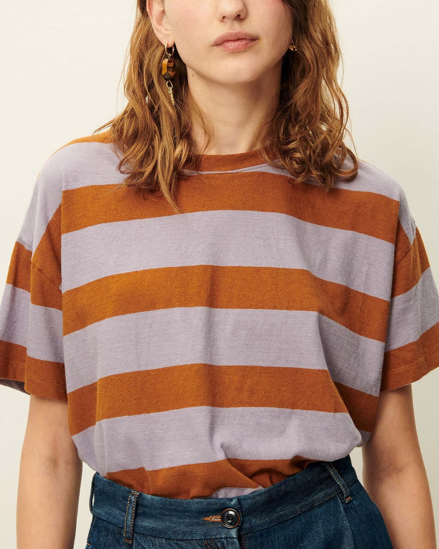 Unisex Tshirt Cotton-Linen Jersey - Multicolor Stripe Lilaglaze - Image 3