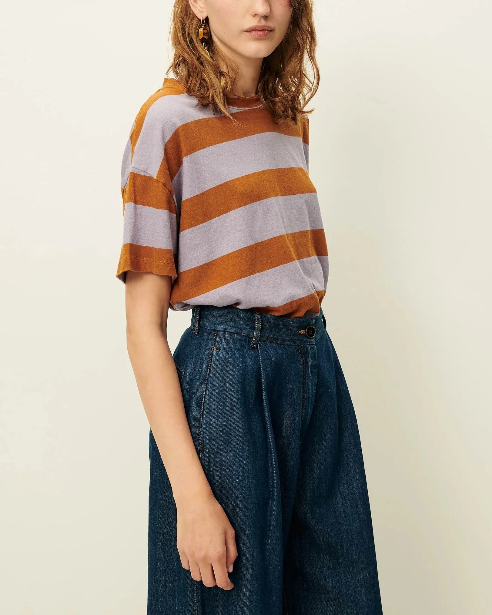 Unisex Tshirt Cotton-Linen Jersey - Multicolor Stripe Lilaglaze - Image 4