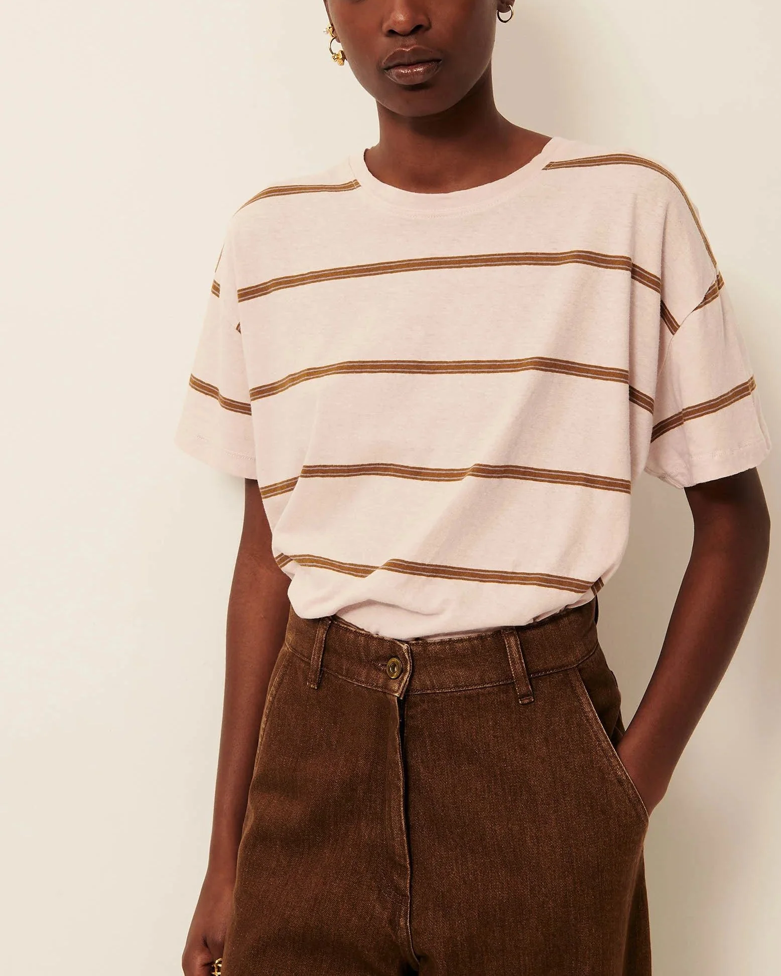 Women T-Shirt Striped Cotton And Linen Jersey - Rosee - Image 3