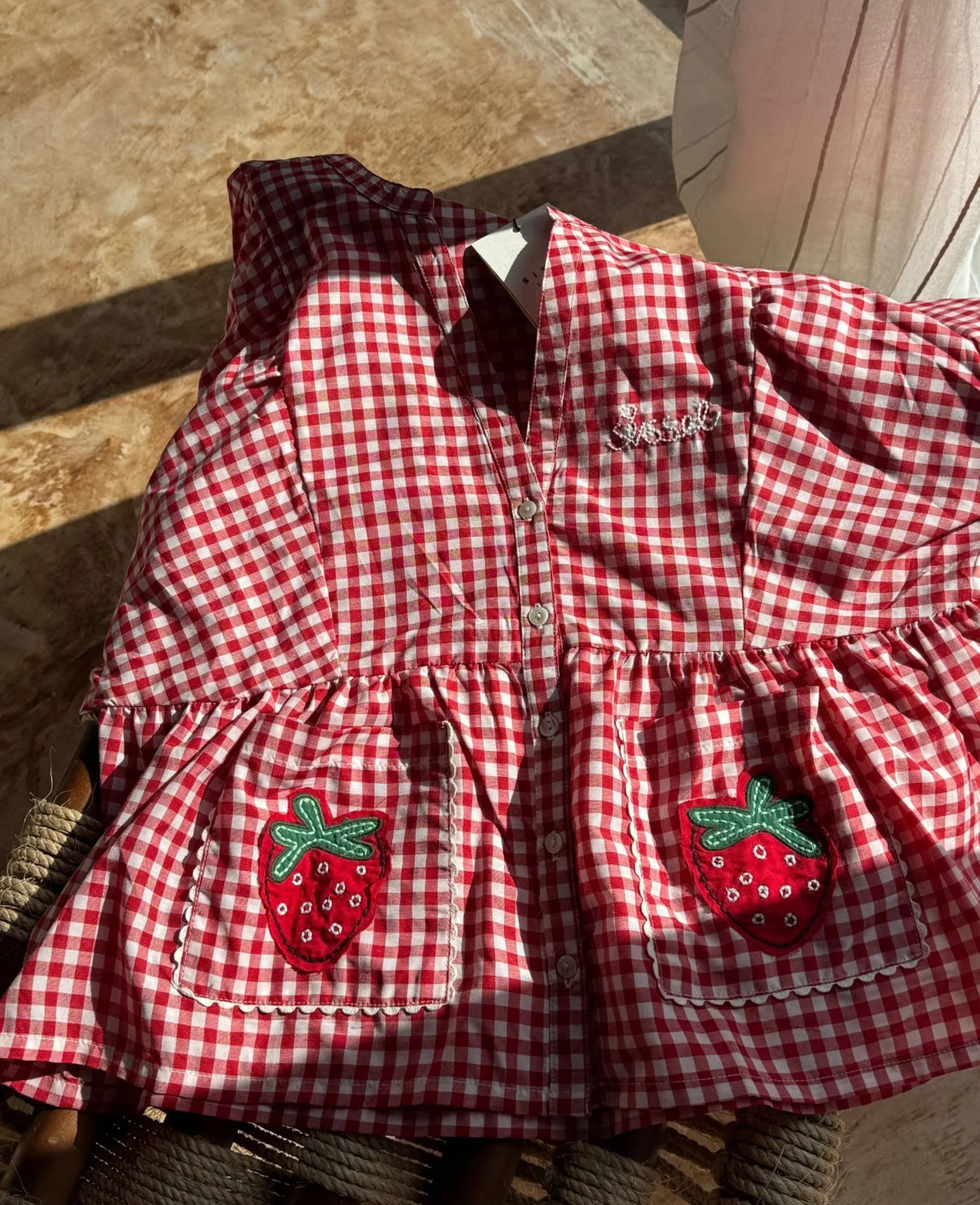 Women's Button-Down Blouse 100% Cotton Yarn-Dyed - Red-Checks - Image 4