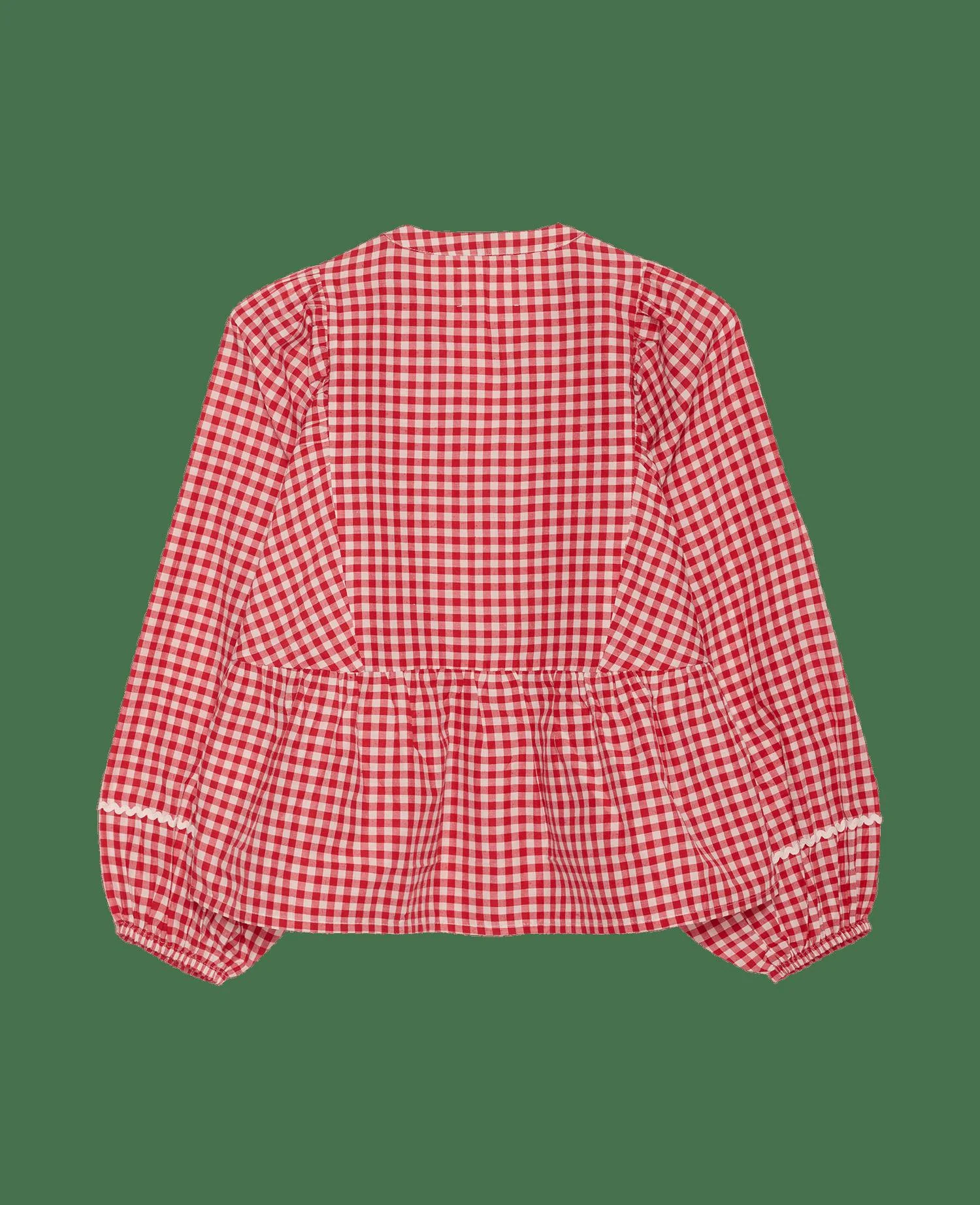 Women's Button-Down Blouse 100% Cotton Yarn-Dyed - Red-Checks - Image 9