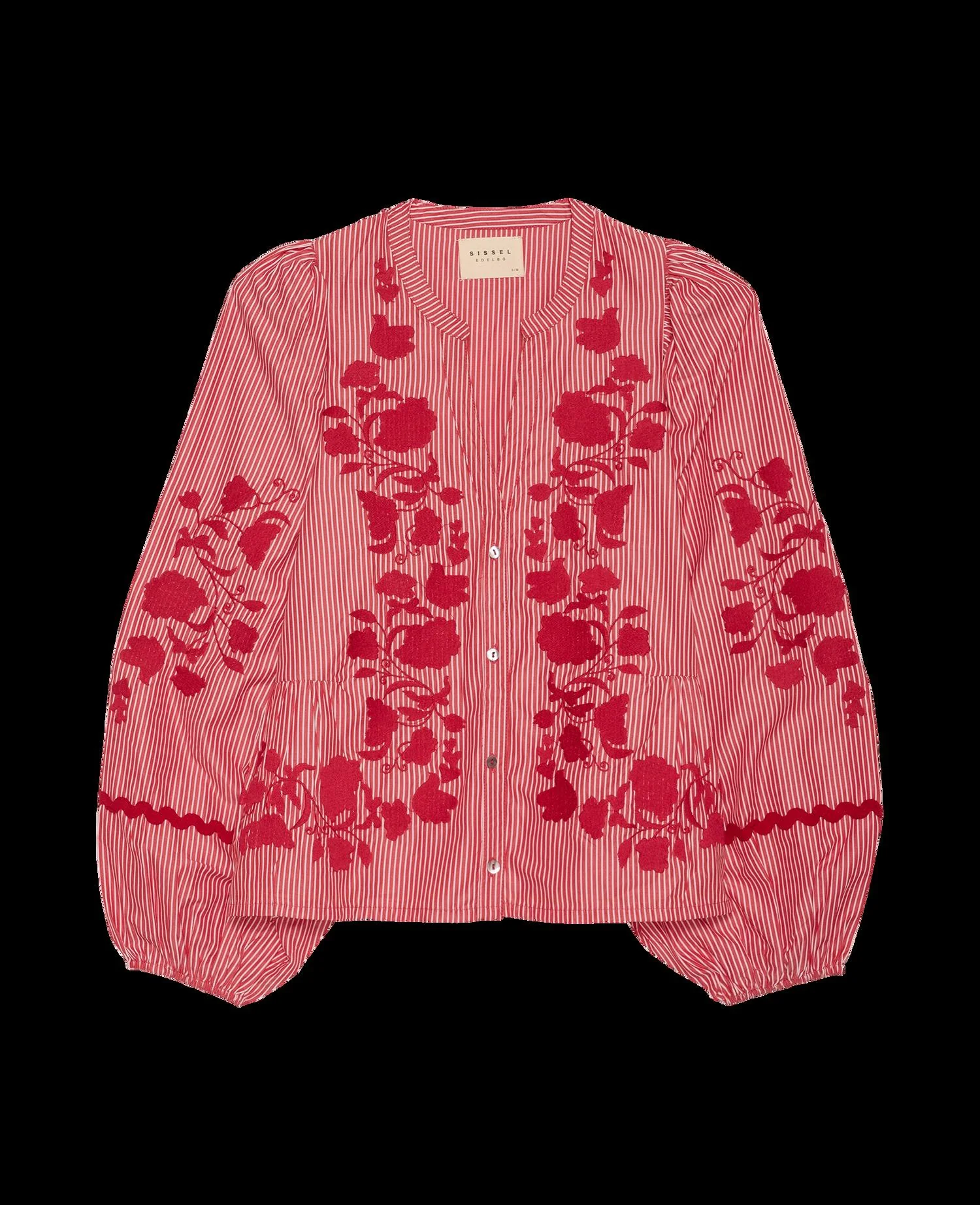 SISSEL EDELBO Women's Juliane Top Embroidered Upcycled Cotton Blouse - Red-Stripes - Image 3