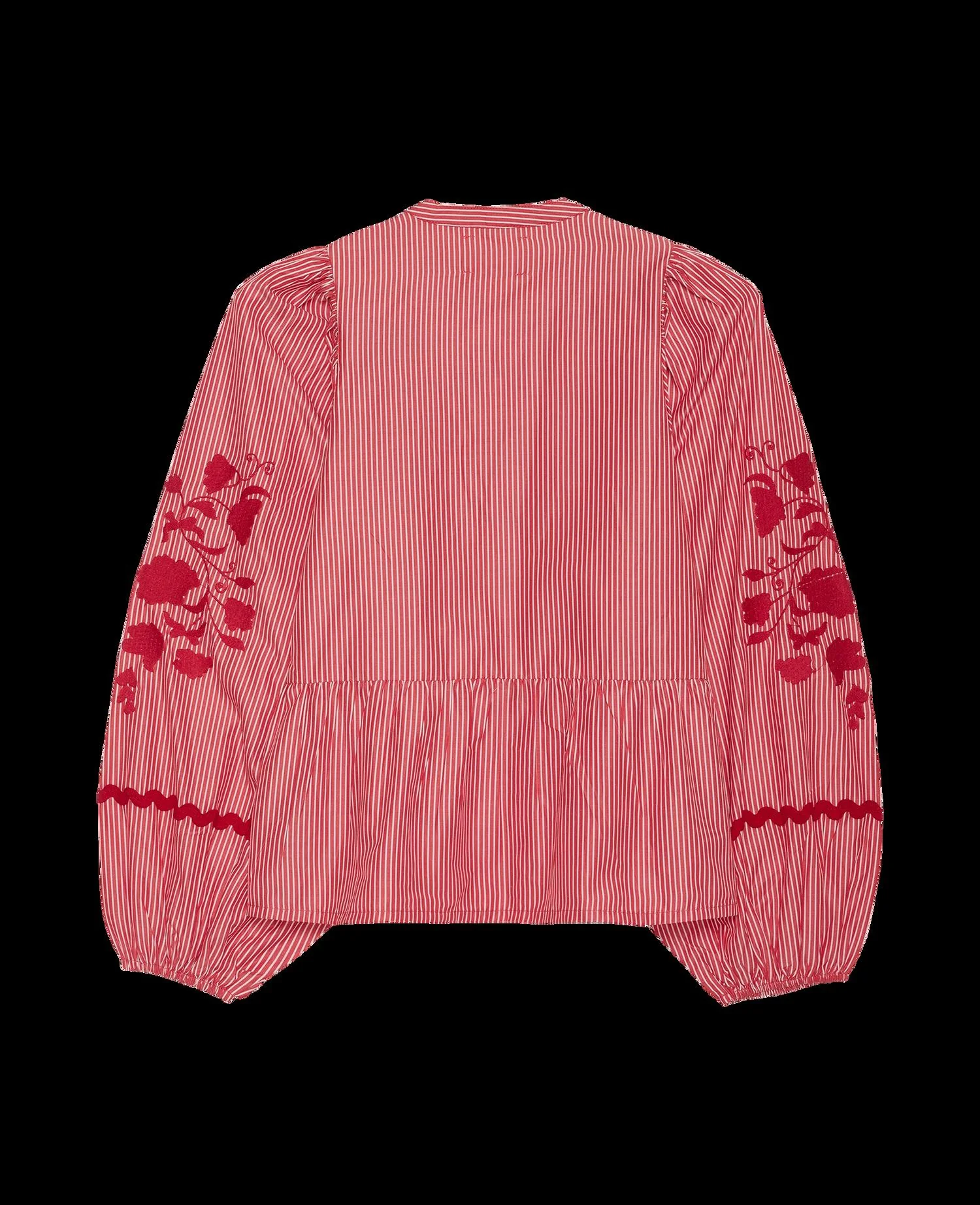 SISSEL EDELBO Women's Juliane Top Embroidered Upcycled Cotton Blouse - Red-Stripes - Image 4