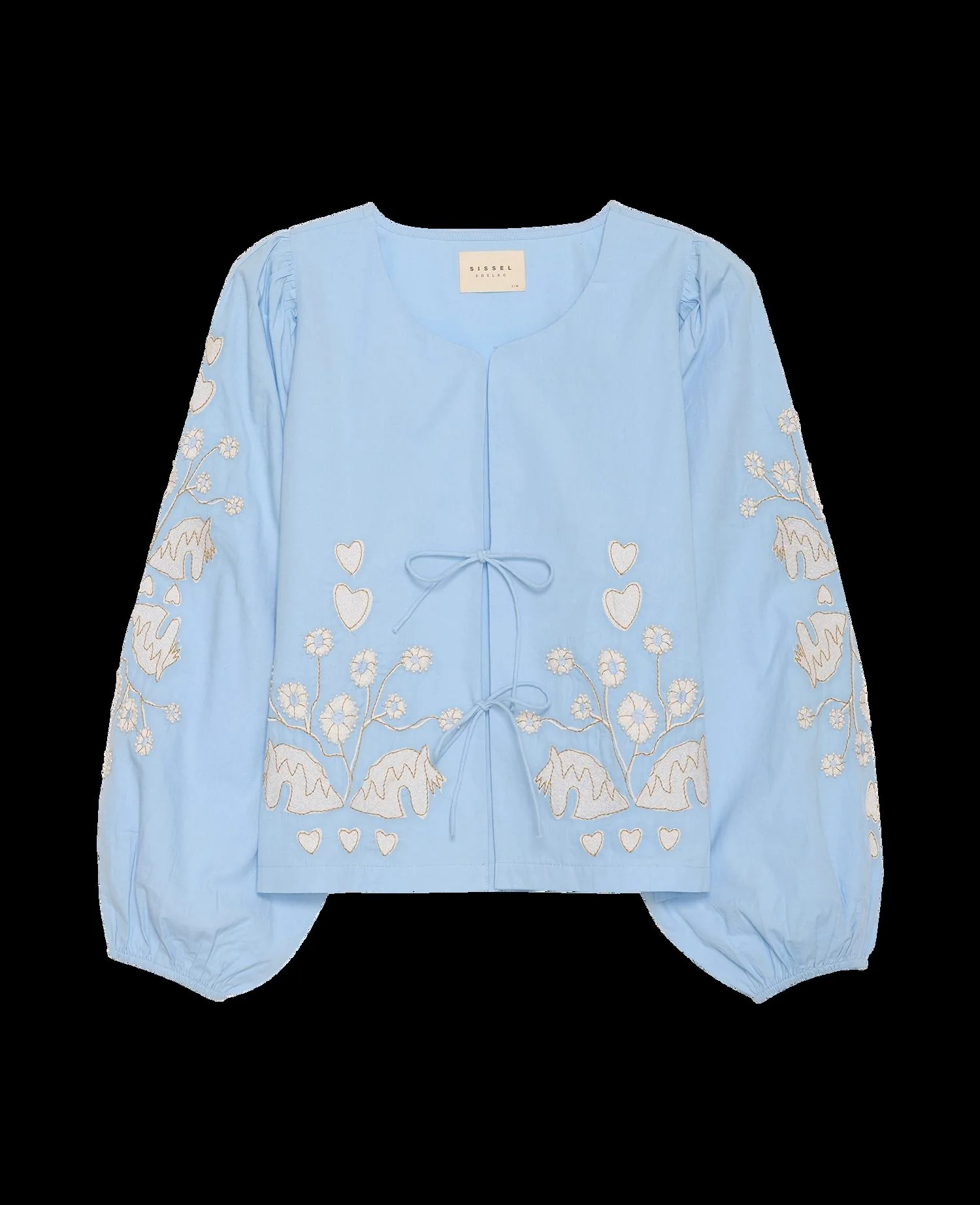 SISSEL EDELBO Women's Maggan Top Organic Cotton Embroidered Blouse - Light-Blue - Image 5