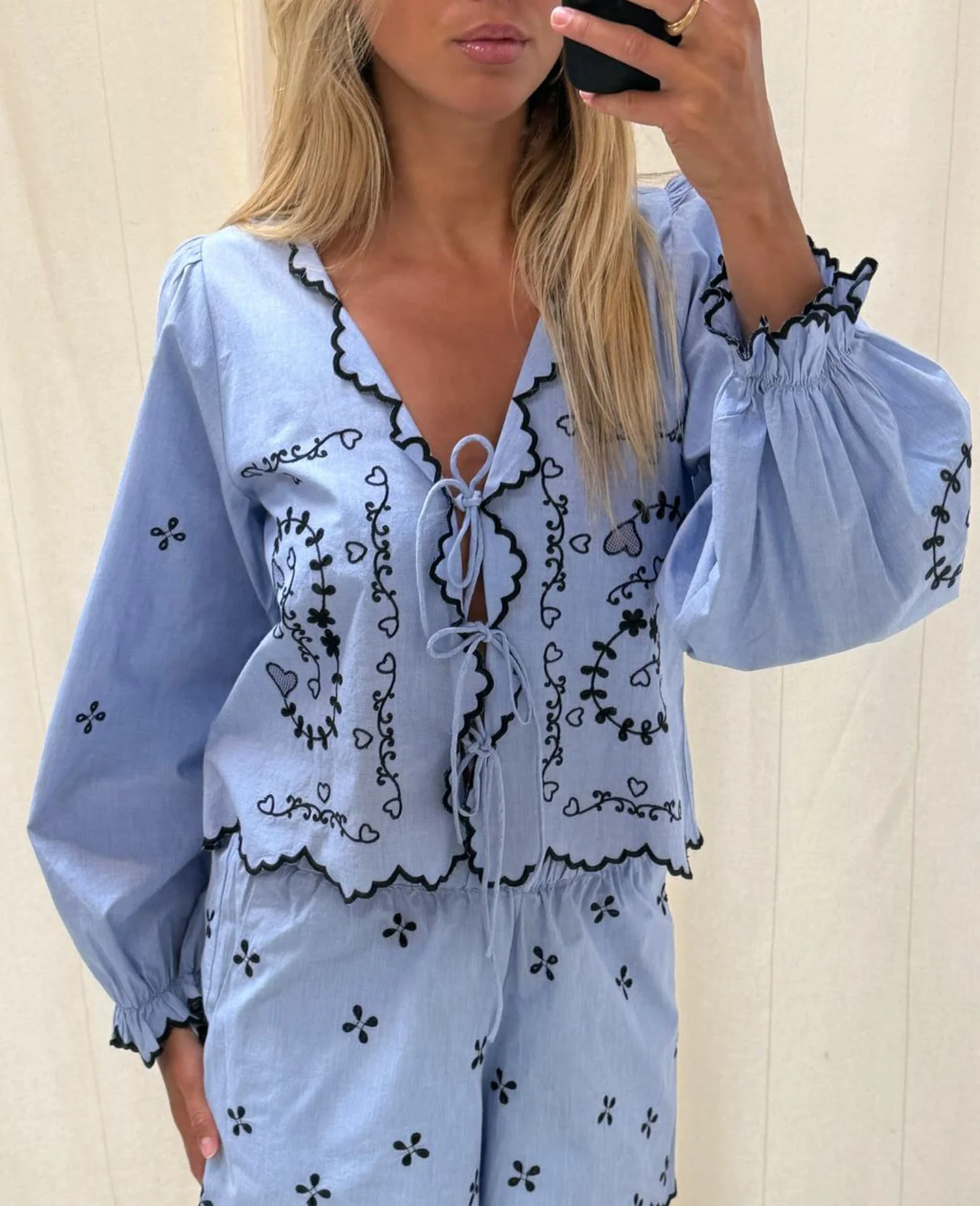 Women Blouse 100% Organic Cotton Poplin - Blue-Chambray - Image 4