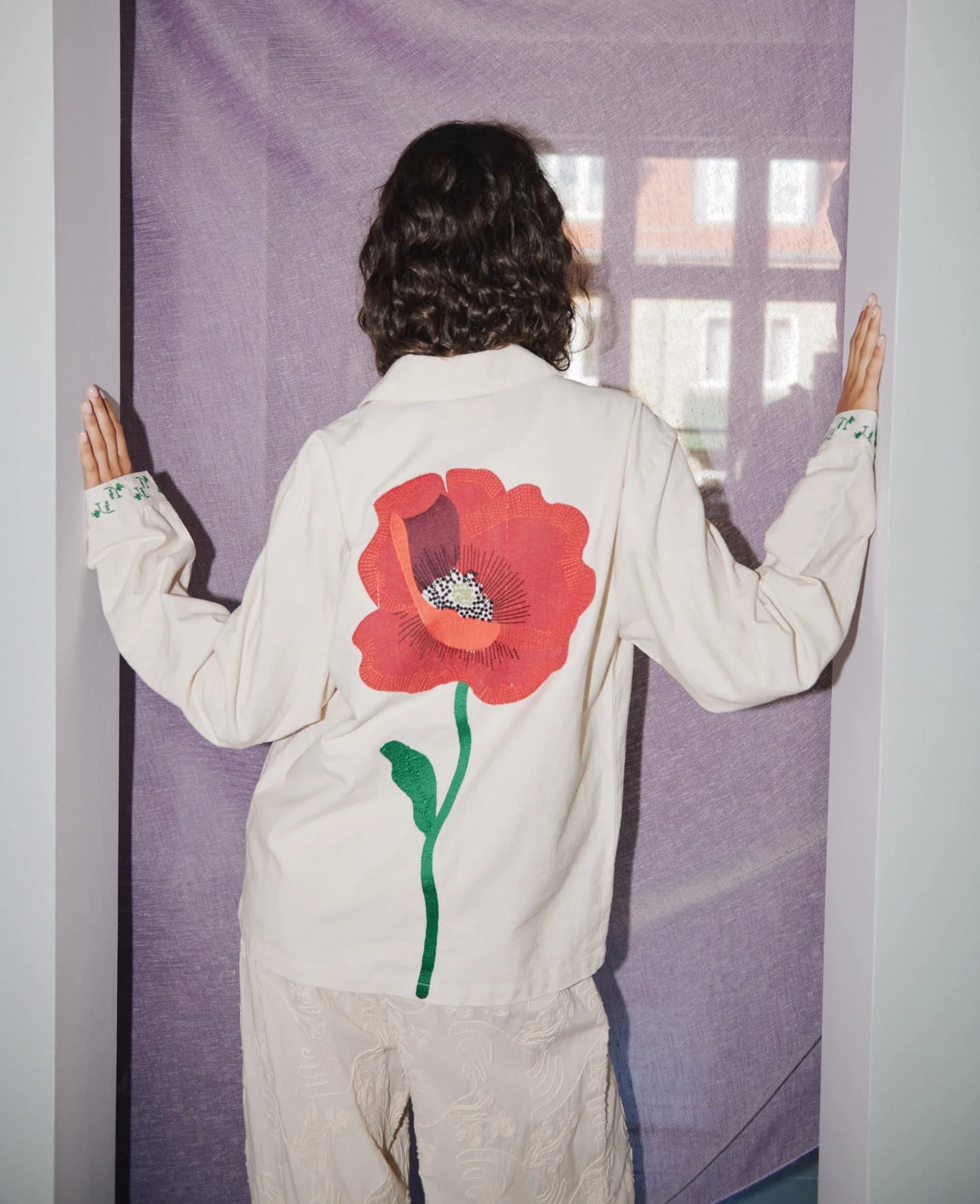 Women's Lightweight Jacket 100 Percent Organic Cotton Fabric - Beige - Image 2