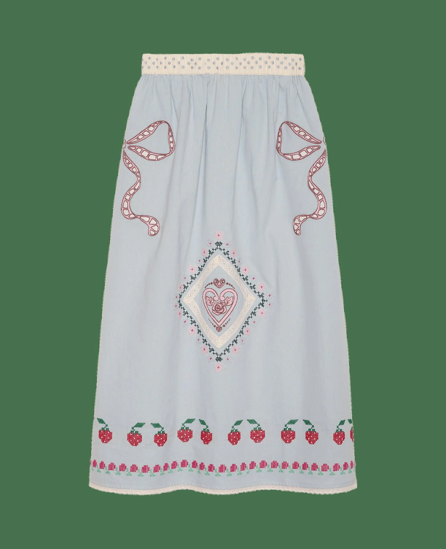 Women's Midi Skirt With Elastic Waist Organic Cotton - Baby-Blue - Image 3