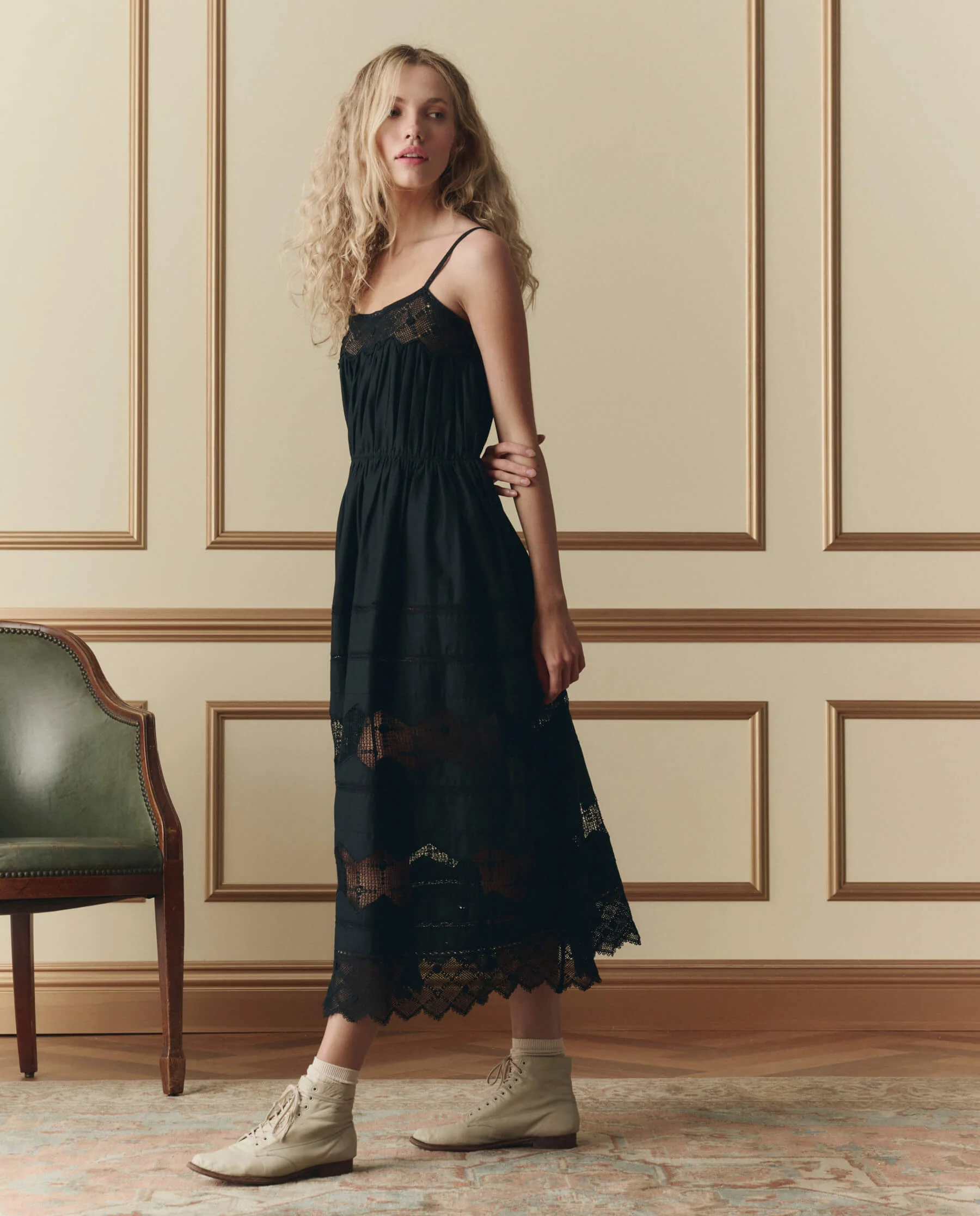 Women's Elegant Floral Rosette Dress Rosette Lace - Black - Image 2