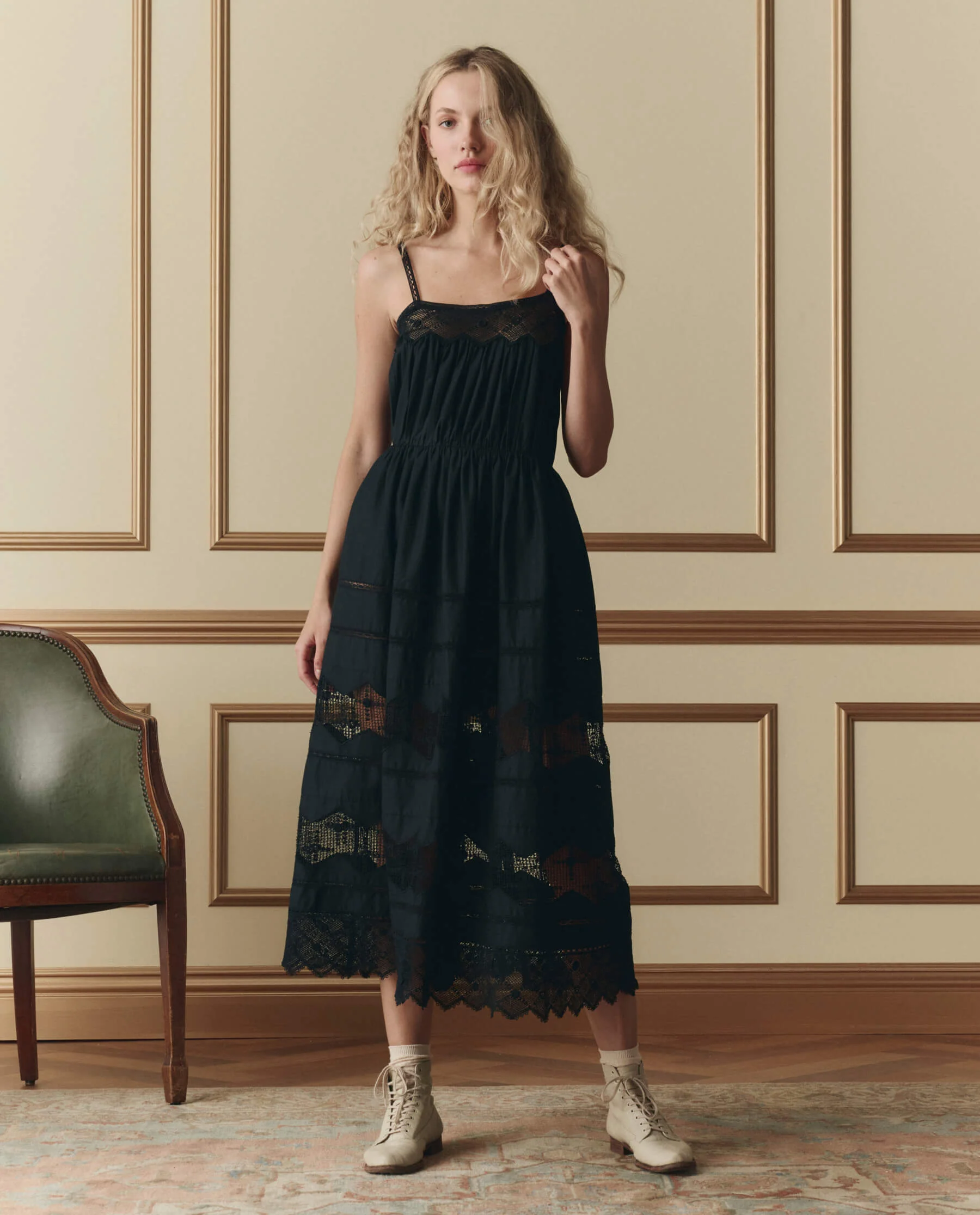 Women's Elegant Floral Rosette Dress Rosette Lace - Black - Image 3