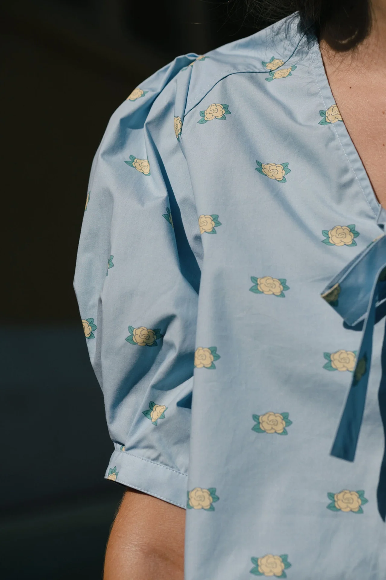 Blouse Flowers Bow Blou Pretty-Blue - Image 6