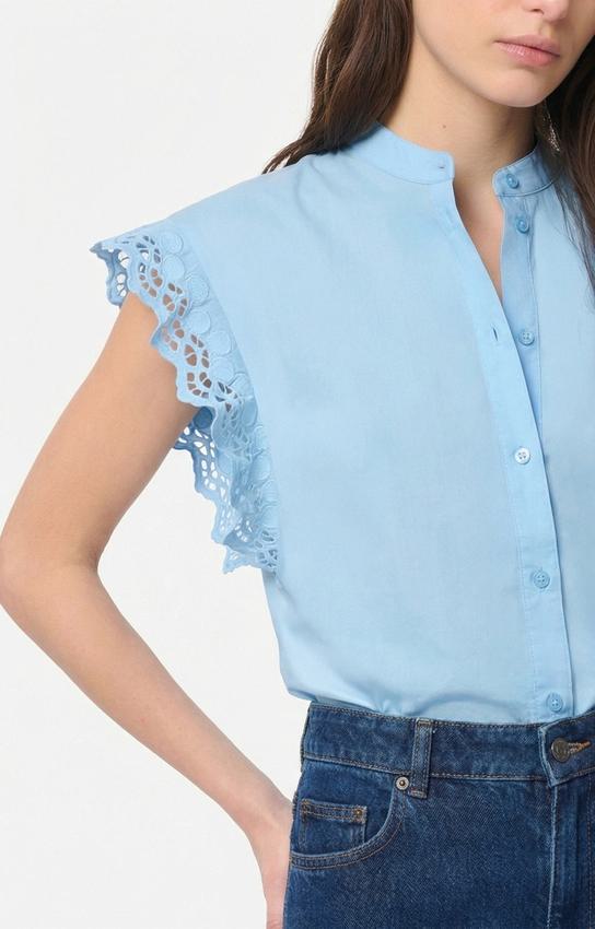 Women's Button-Down Blouse 100 Cotton Poplin - Azur - Image 2