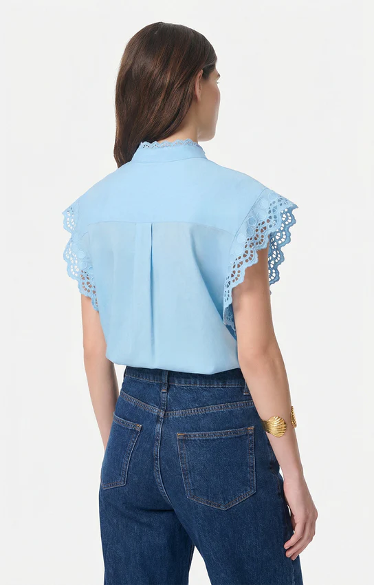 Women's Button-Down Blouse 100 Cotton Poplin - Azur - Image 4