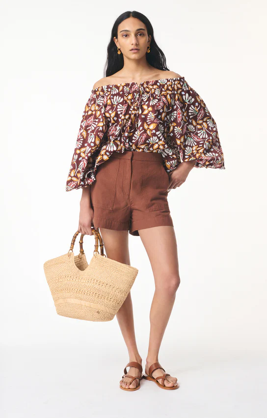 Women's Blouse Lightweight 100% Cotton Poplin - Marron - Image 3