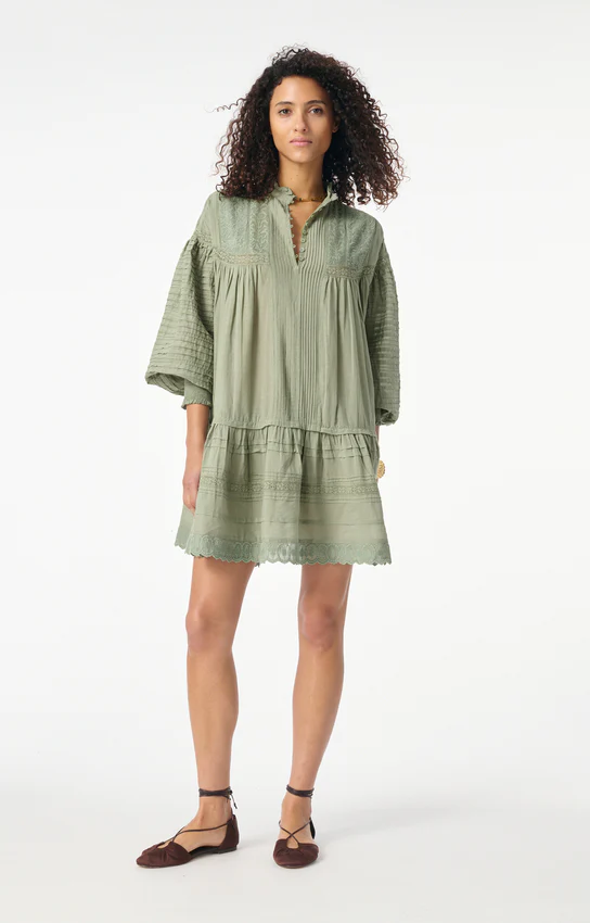 Vanessa Bruno Women's Diane Trapeze Dress Cotton Blend -  Green Amande - Image 4
