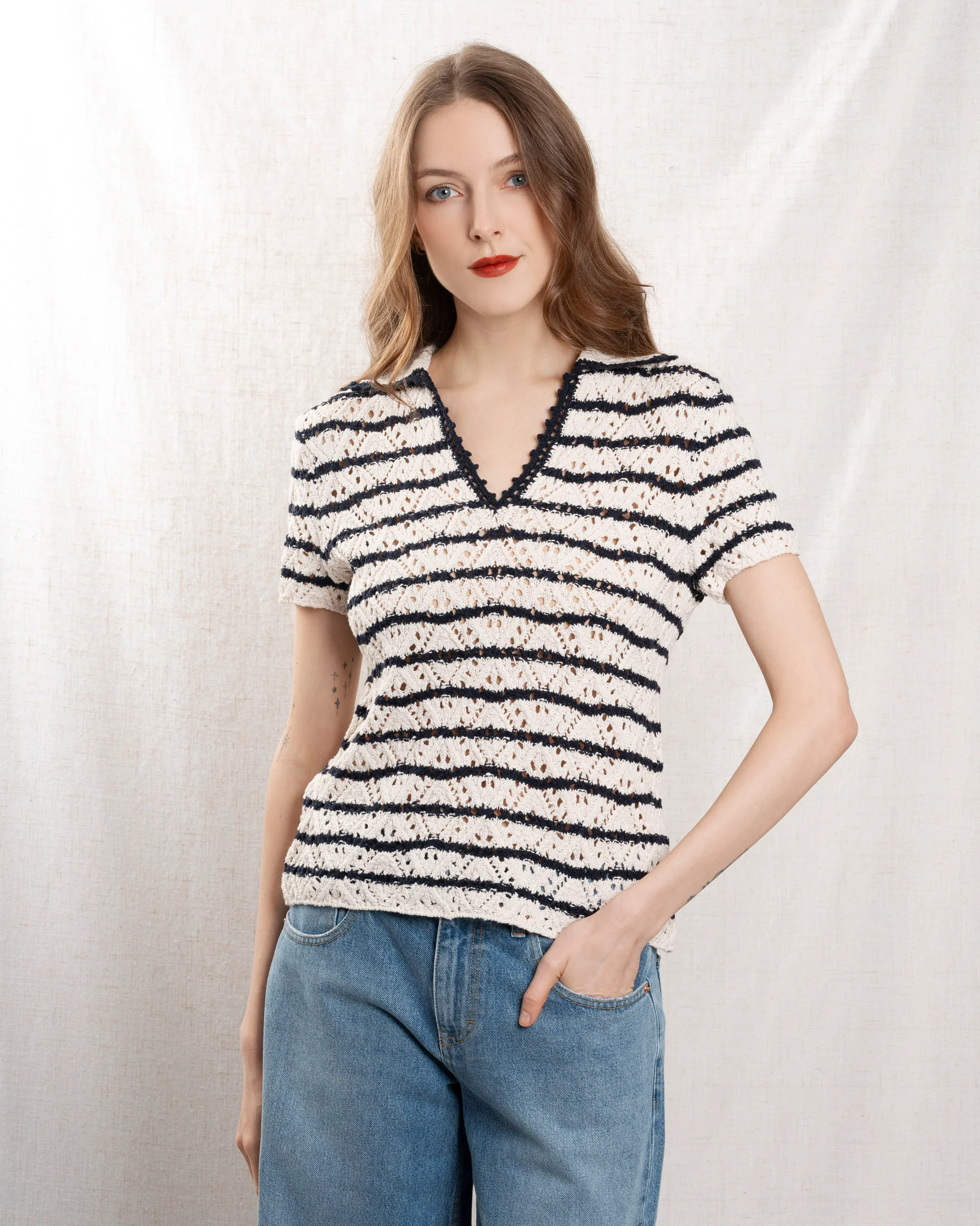 Pullover 5evc10-v15852 Ecru-Marine
