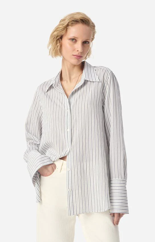 Vanessa Bruno Women's Striped Flowing Shirt  - Lightweight Button-Down Blouse - Marine