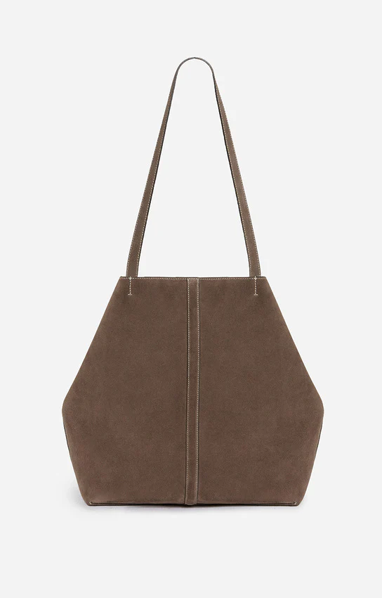 Unisex Tote Bag Velvet-Finish Cowhide Leather - Taupe - Image 4