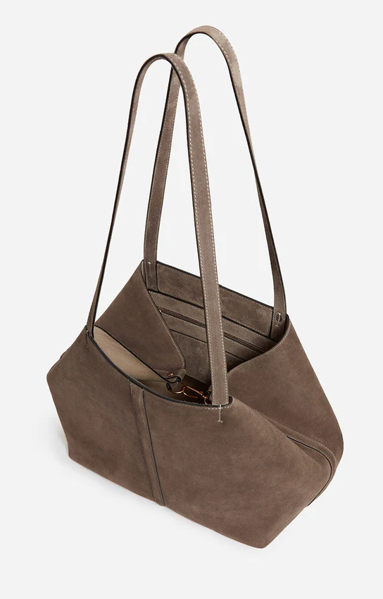 Unisex Tote Bag Velvet-Finish Cowhide Leather - Taupe - Image 6