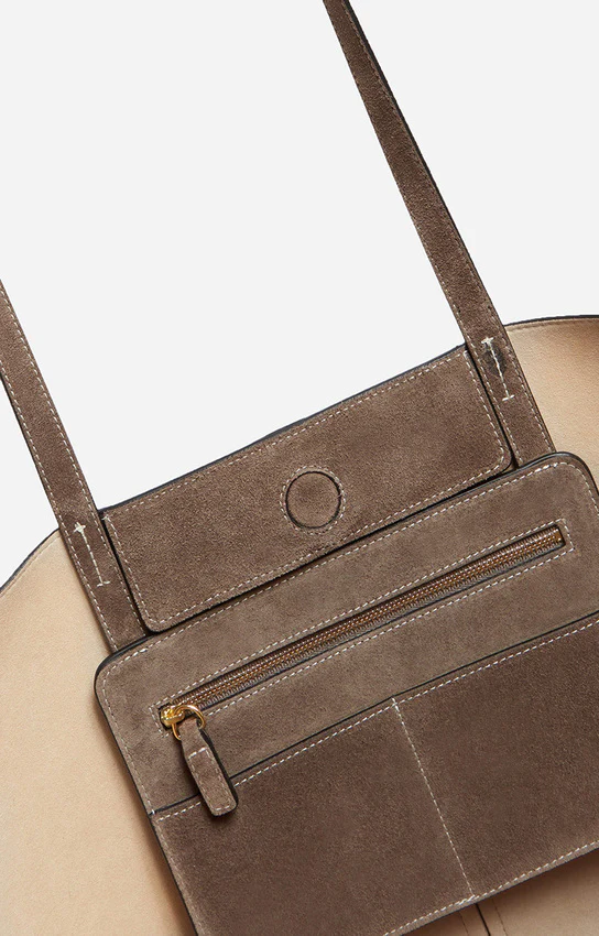 Unisex Tote Bag Velvet-Finish Cowhide Leather - Taupe - Image 7
