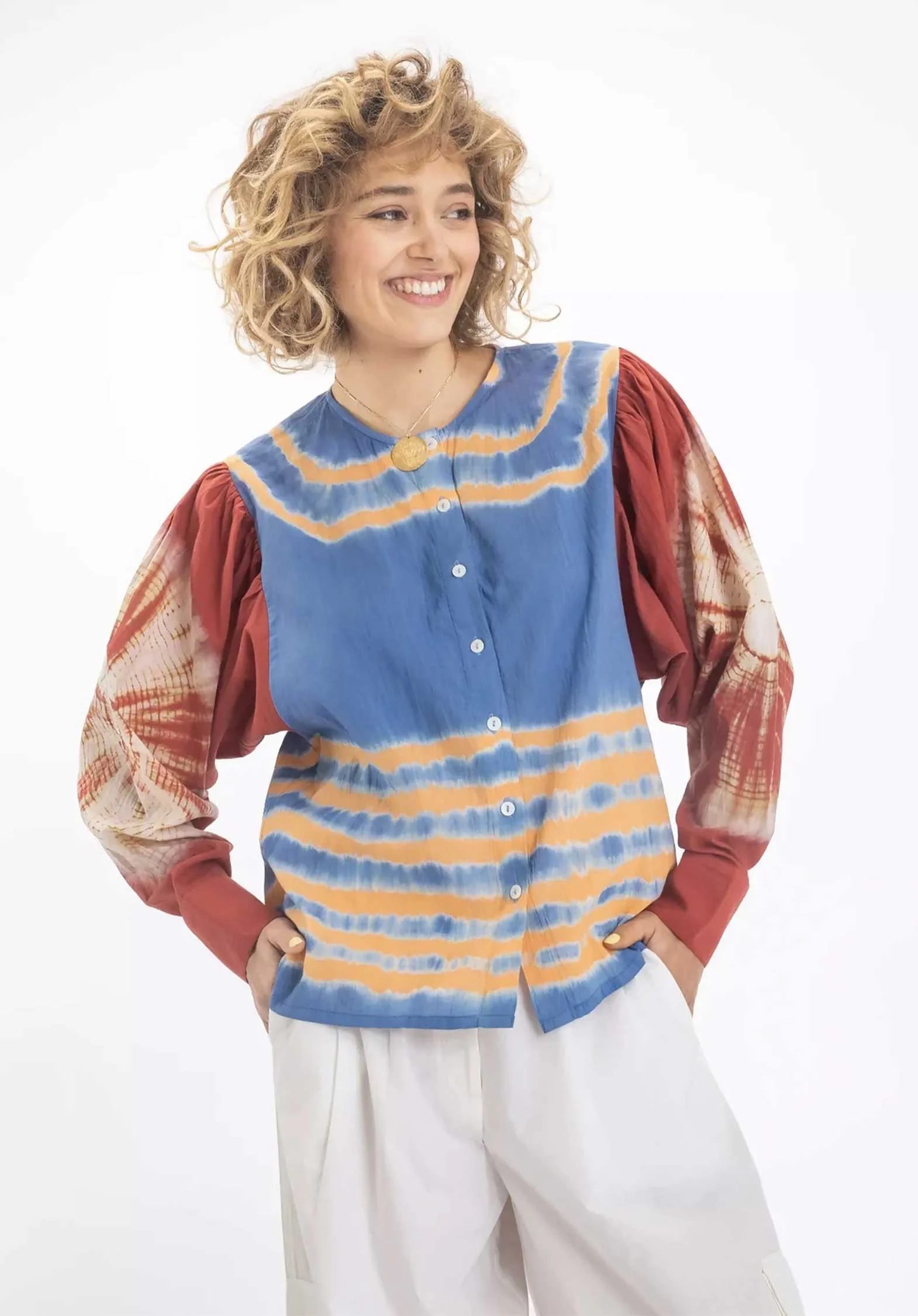 Blouse Rahi Blouse Blue-Orange - Image 3