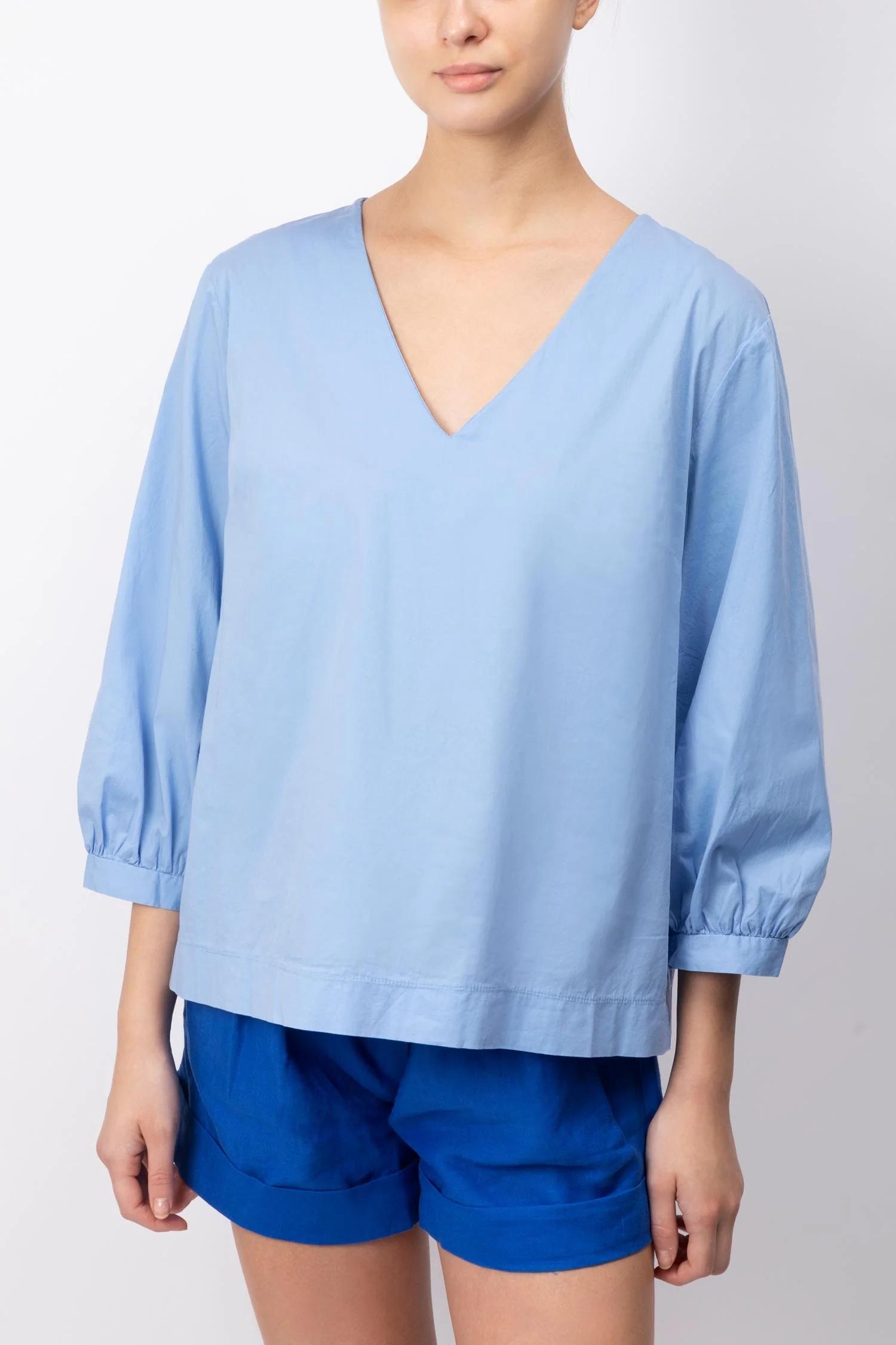 V-neck Cotton Blend Blouse - Image 2