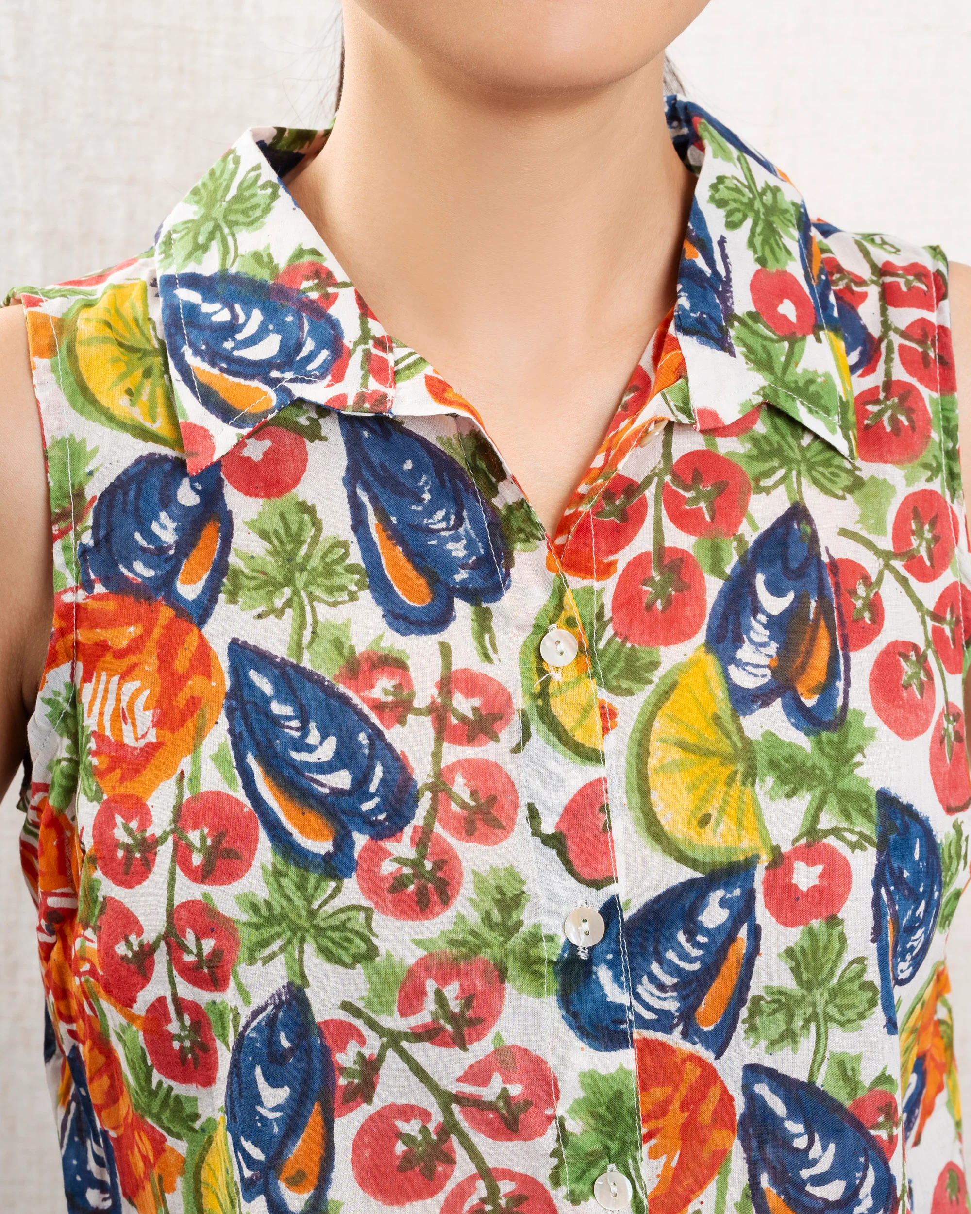 Women Blouse 100 Percent Cotton Poplin Button-Front - Ivory Scoglio - Image 3