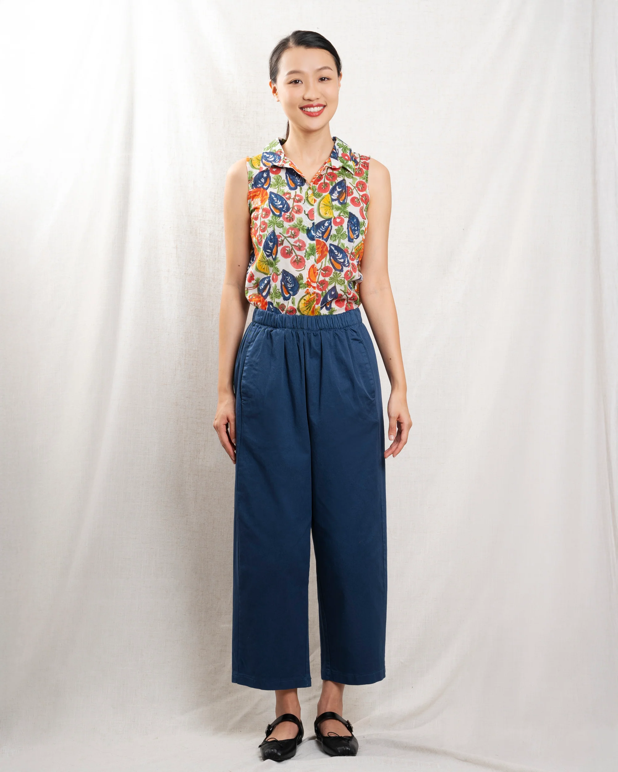 Women Blouse 100 Percent Cotton Poplin Button-Front - Ivory Scoglio - Image 5